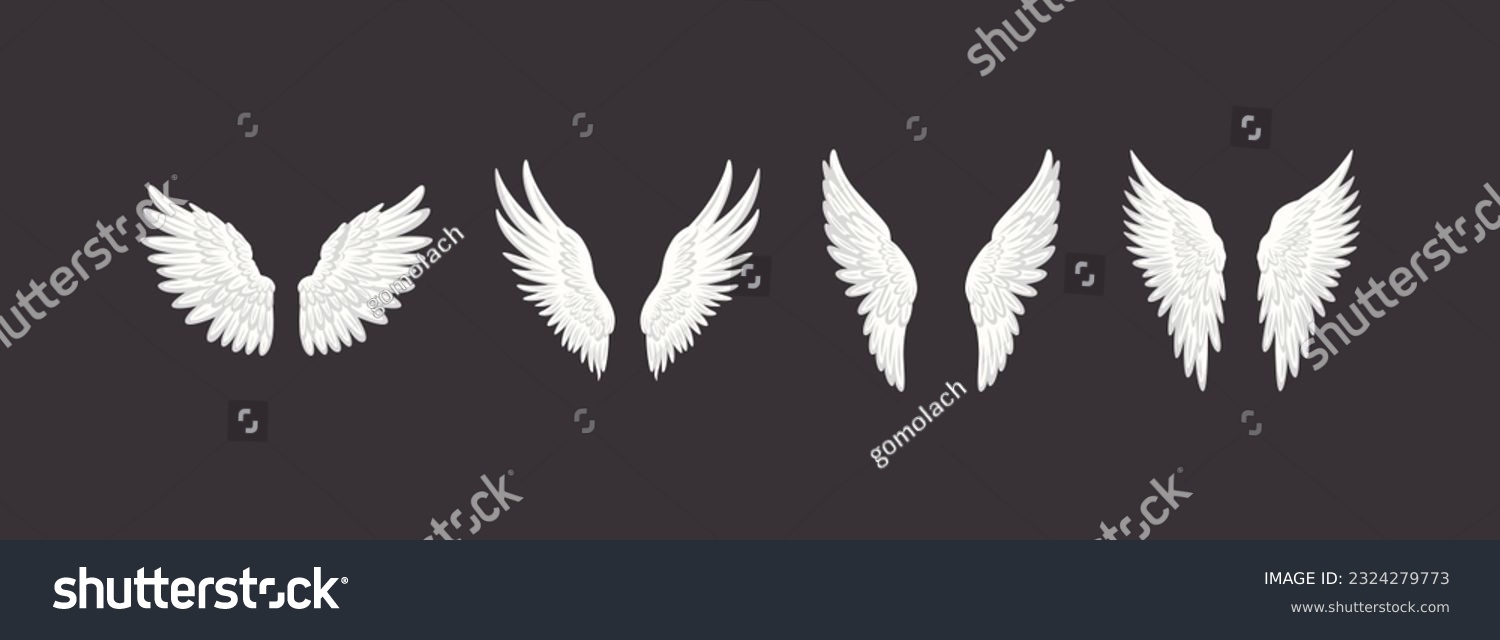 SVG of Vector White Flat Wing Icon Set. Vintage Angel Wings, Icons, Design Template, Clipart Collection. Cupid, Bird Wings. Vector illustration svg