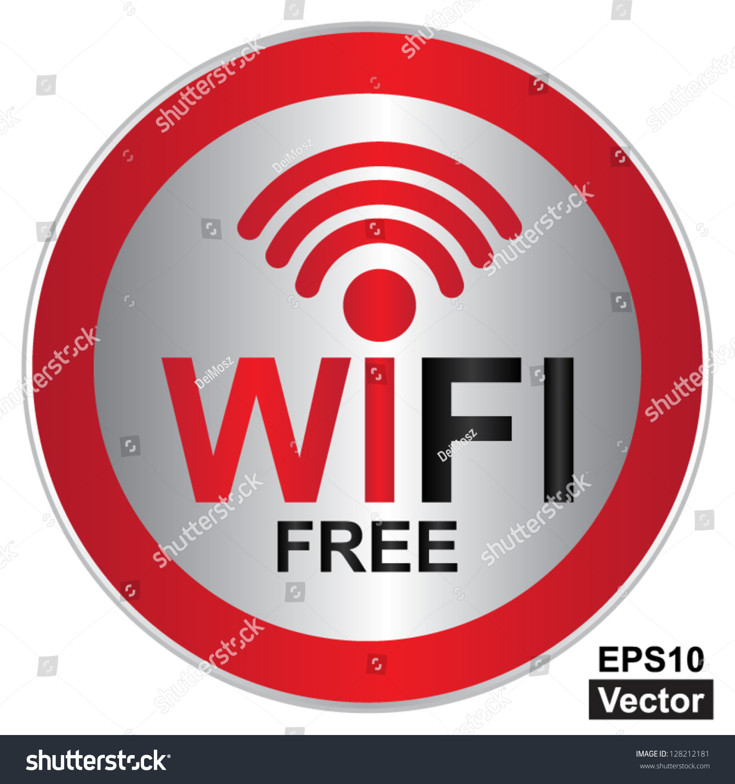 Vector : Wifi Free Sign With Circle Red Glossy Style Icon Isolated On ...