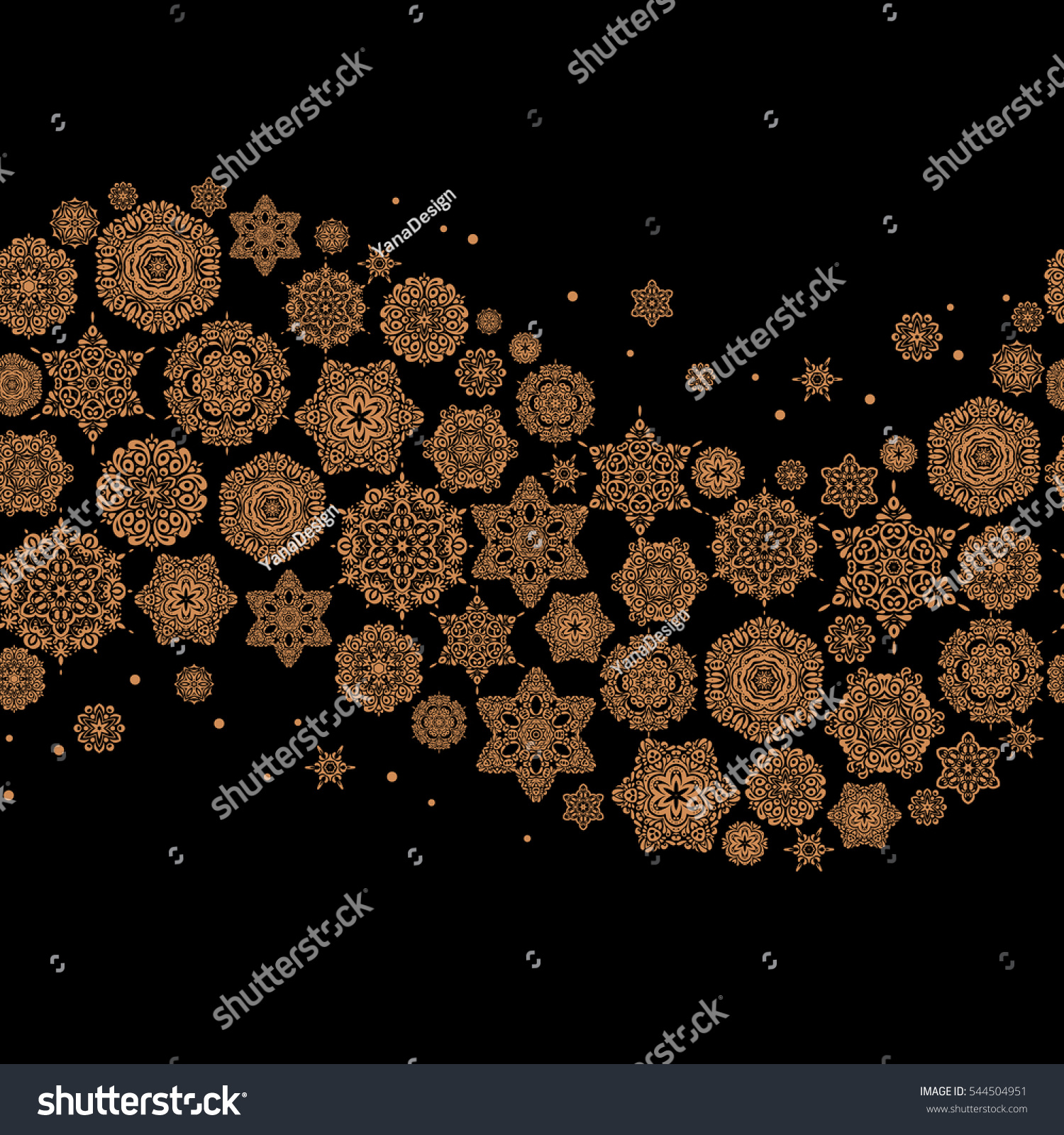 Vector winter design on black background Happy smiling orange snowflakes seamless pattern Christmas and