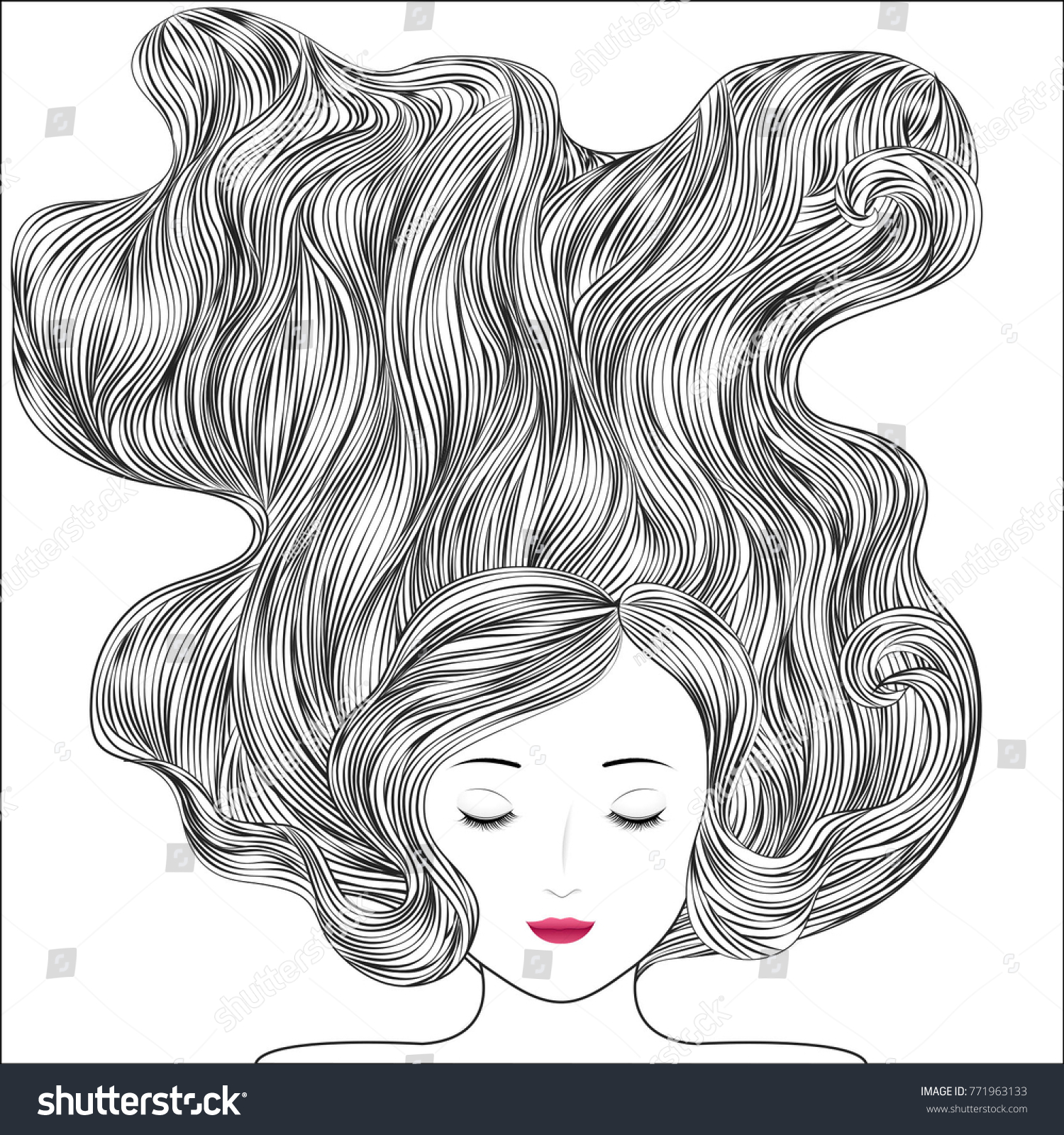 Vector Woman Long Wavy Hair Stock Vector (Royalty Free) 771963133 ...