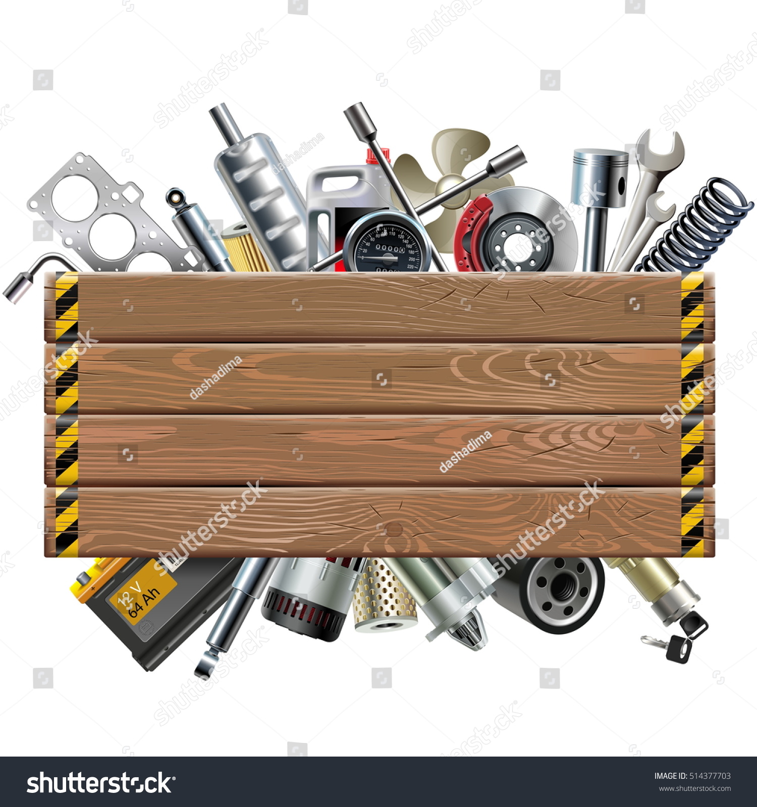 SVG of Vector Wooden Board with Car Spares svg