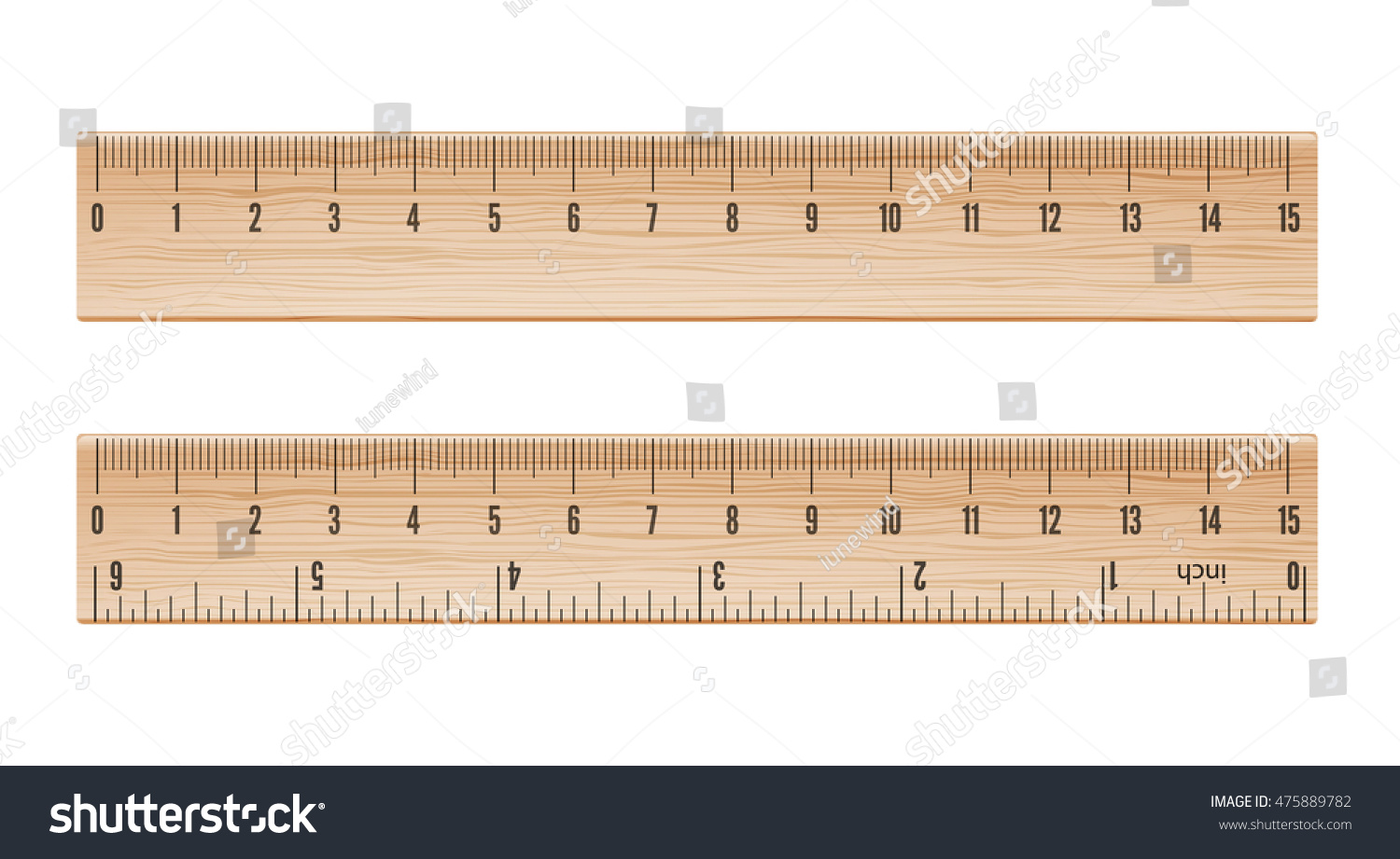 Vector Wooden Rulers Centimeter Inch Isolated Stock Vector Royalty