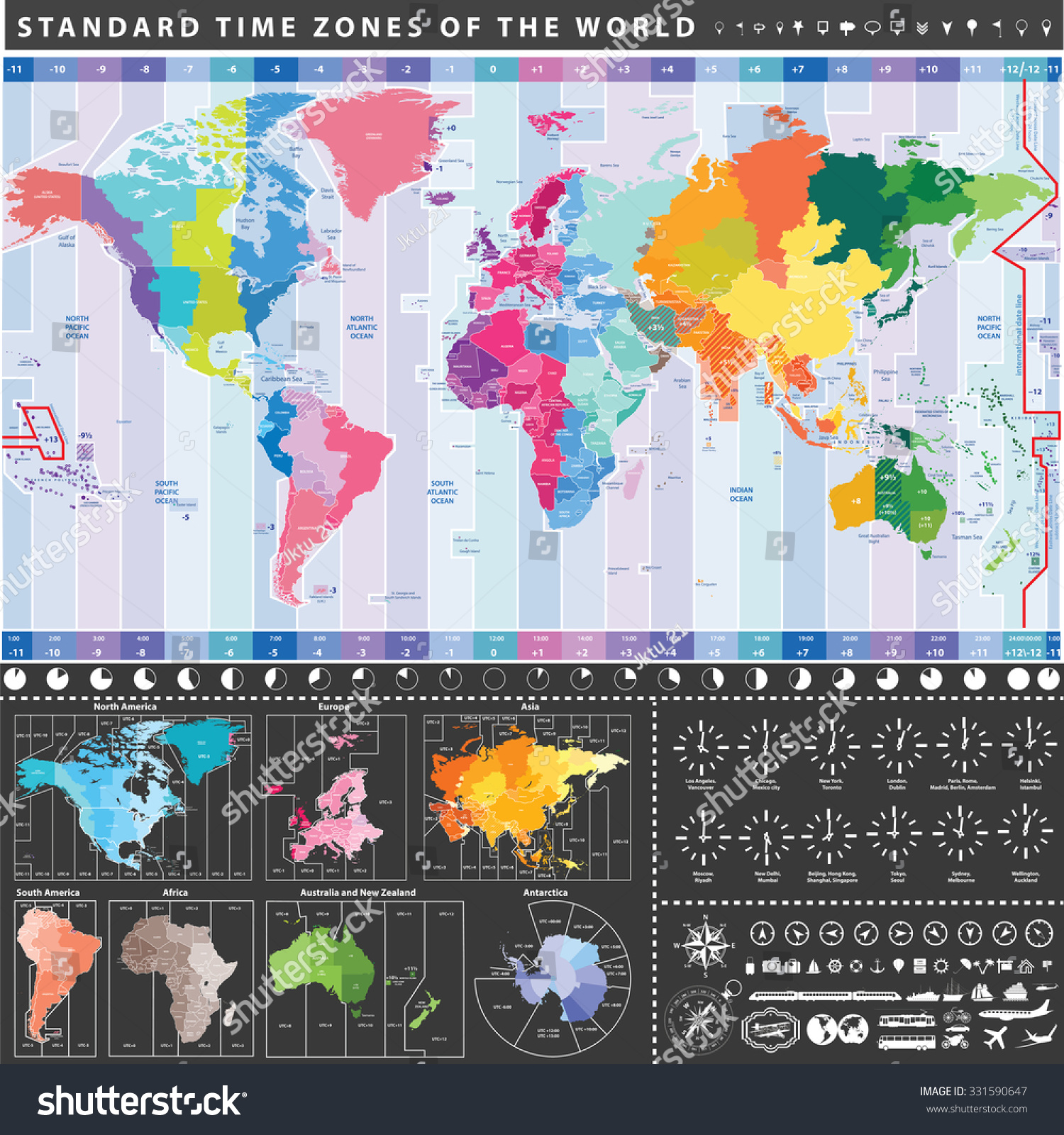 Vector World Standard Time Zones Map Stock Vector 331590647 - Shutterstock