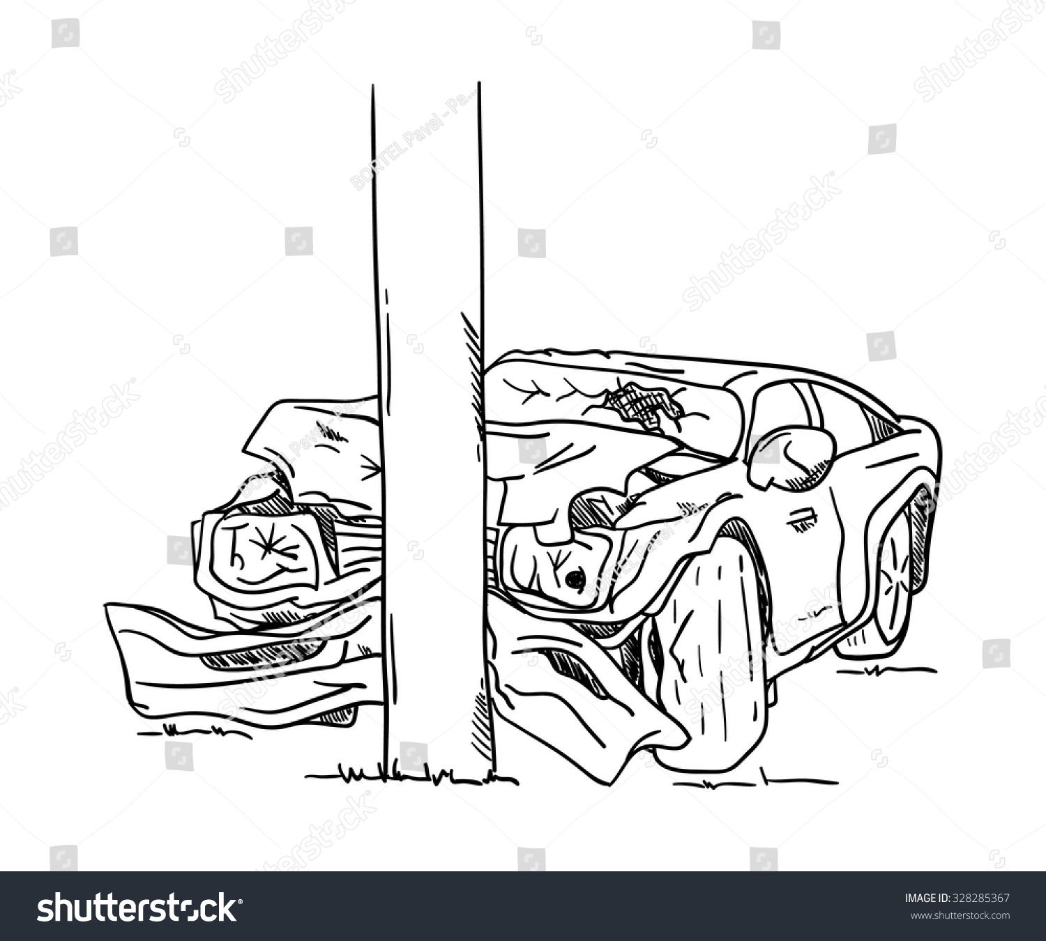 Vector - Wrecked Car Isolated On White , Hand Draw - 328285367 ...