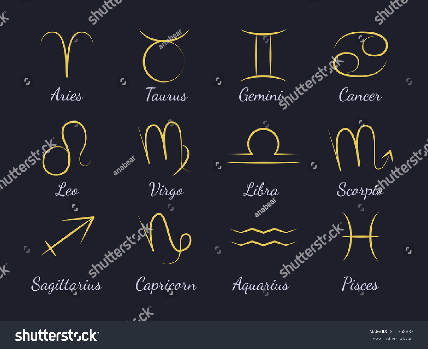 Vector Zodiac Icon Settwelve Astrological Signs Stock Vector (Royalty ...