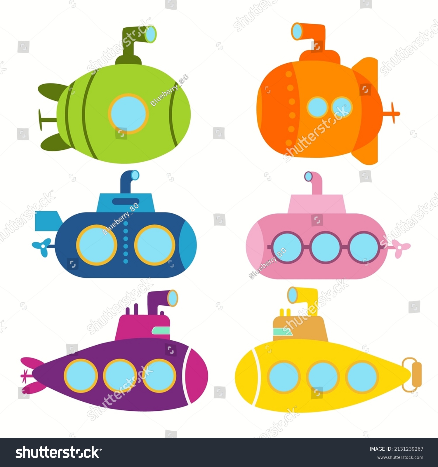 Vectorset Submarines On White Background Flat Stock Vector (Royalty ...