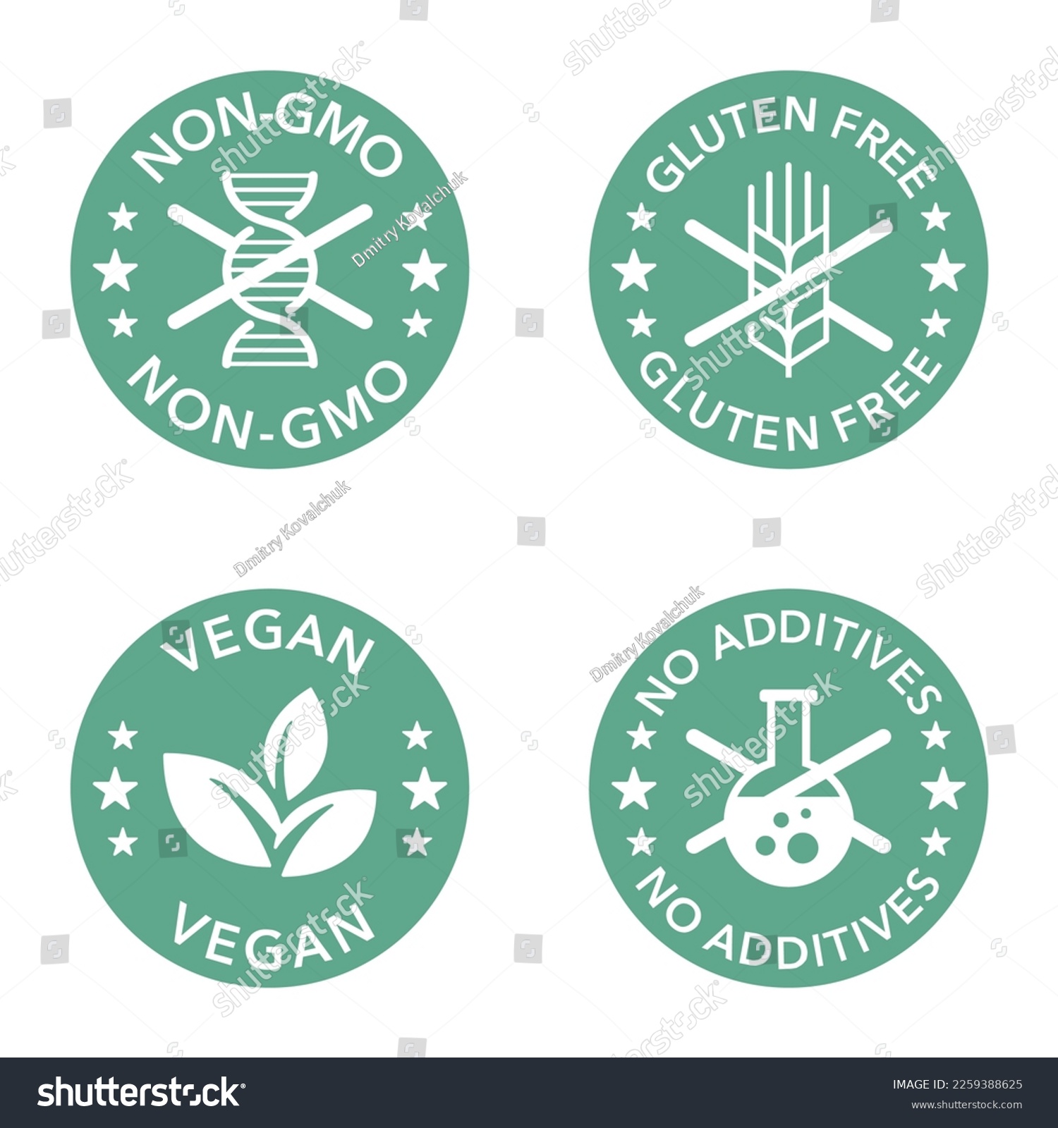 SVG of Vegan, Non-GMO, Gluten free and no additives - set of flat pictograms for food packaging. Decoration for healthy natural organic nutrition svg