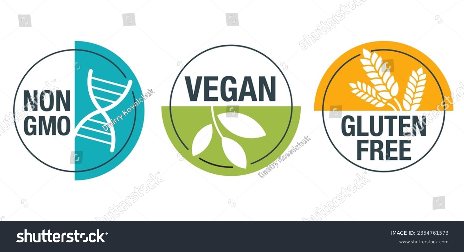 SVG of Vegan, Non-GMO, Gluten free - set of colorful pictograms for food packaging. Decoration for healthy natural organic nutrition svg