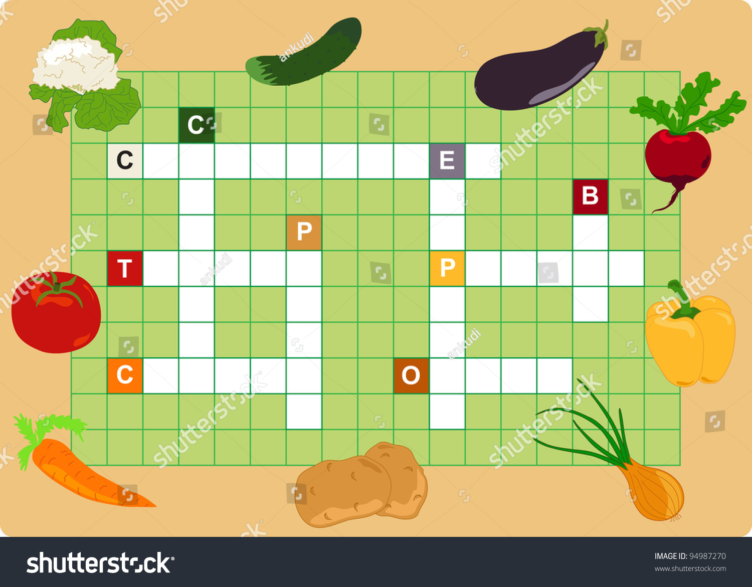 Vegetable Crossword, Words Game For Children Stock Vector 94987270