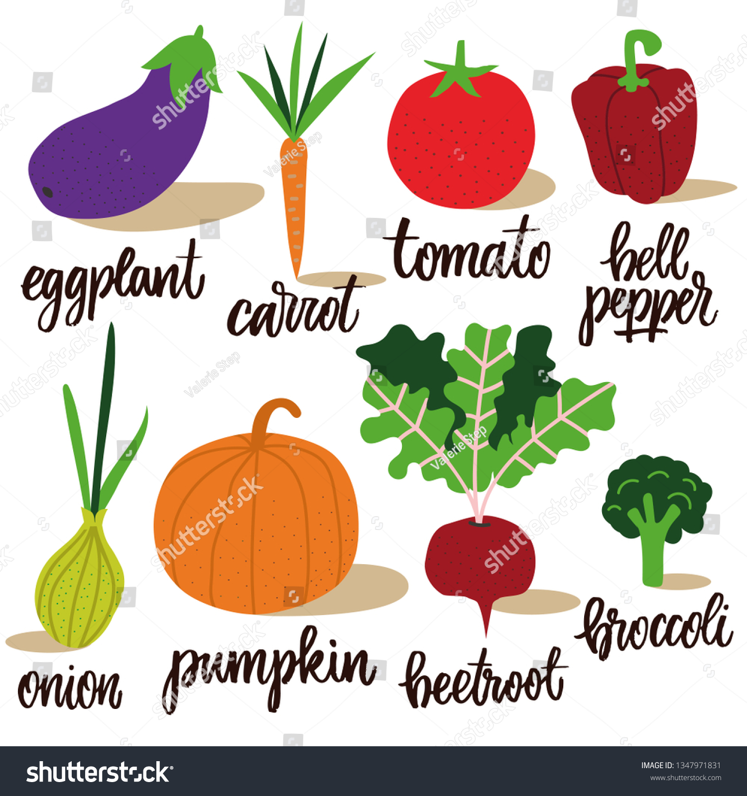 Vegetables Vector Set Calligraphy Stock Vector (Royalty Free) 1347971831