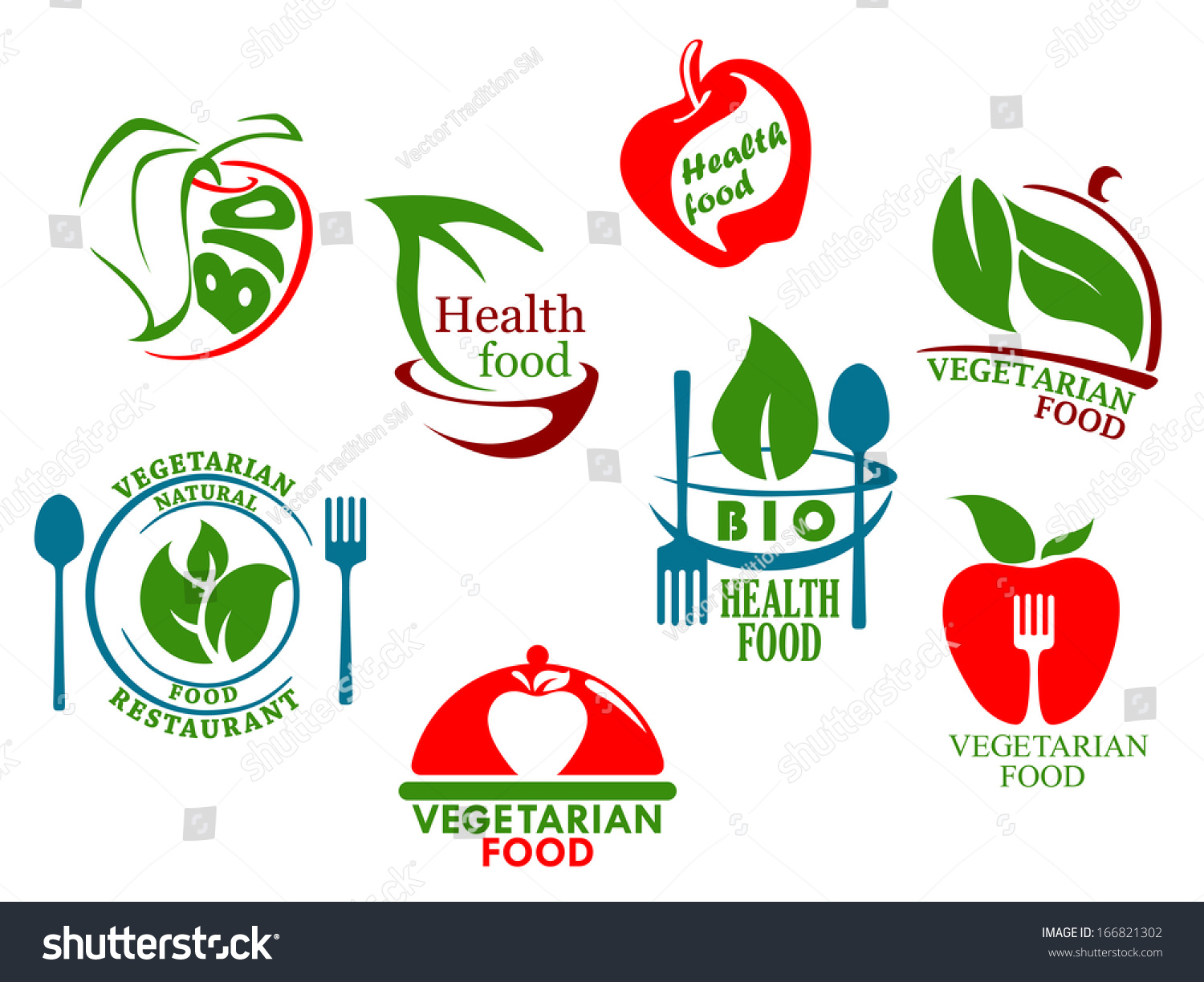 Vegetarian Food Symbols Set Healthy Lifestyle Stock Vector (Royalty ...