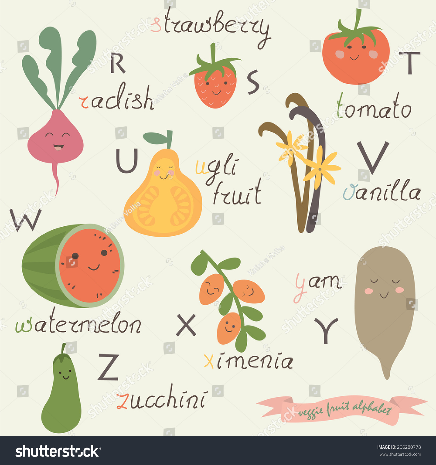 Veggie Fruit Alphabet. Radish, Strawberry, Tomato, Ugli Fruit, Vanilla ...