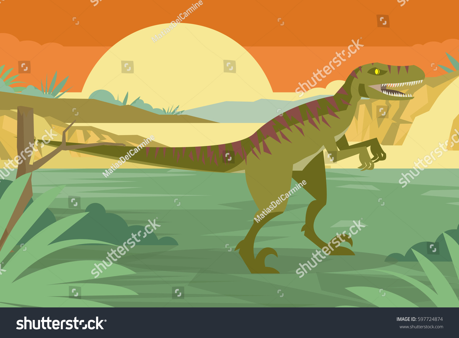 Velociraptor Jungle Stock Vector (Royalty Free) 597724874