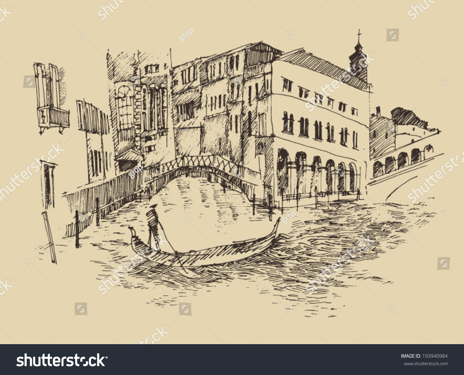 Venice City Architecture, Vintage Engraved Illustration, Hand Drawn ...