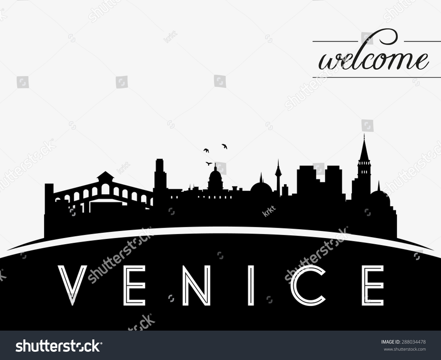 Venice Italy Skyline Silhouette Black Vector Design On White Background ...