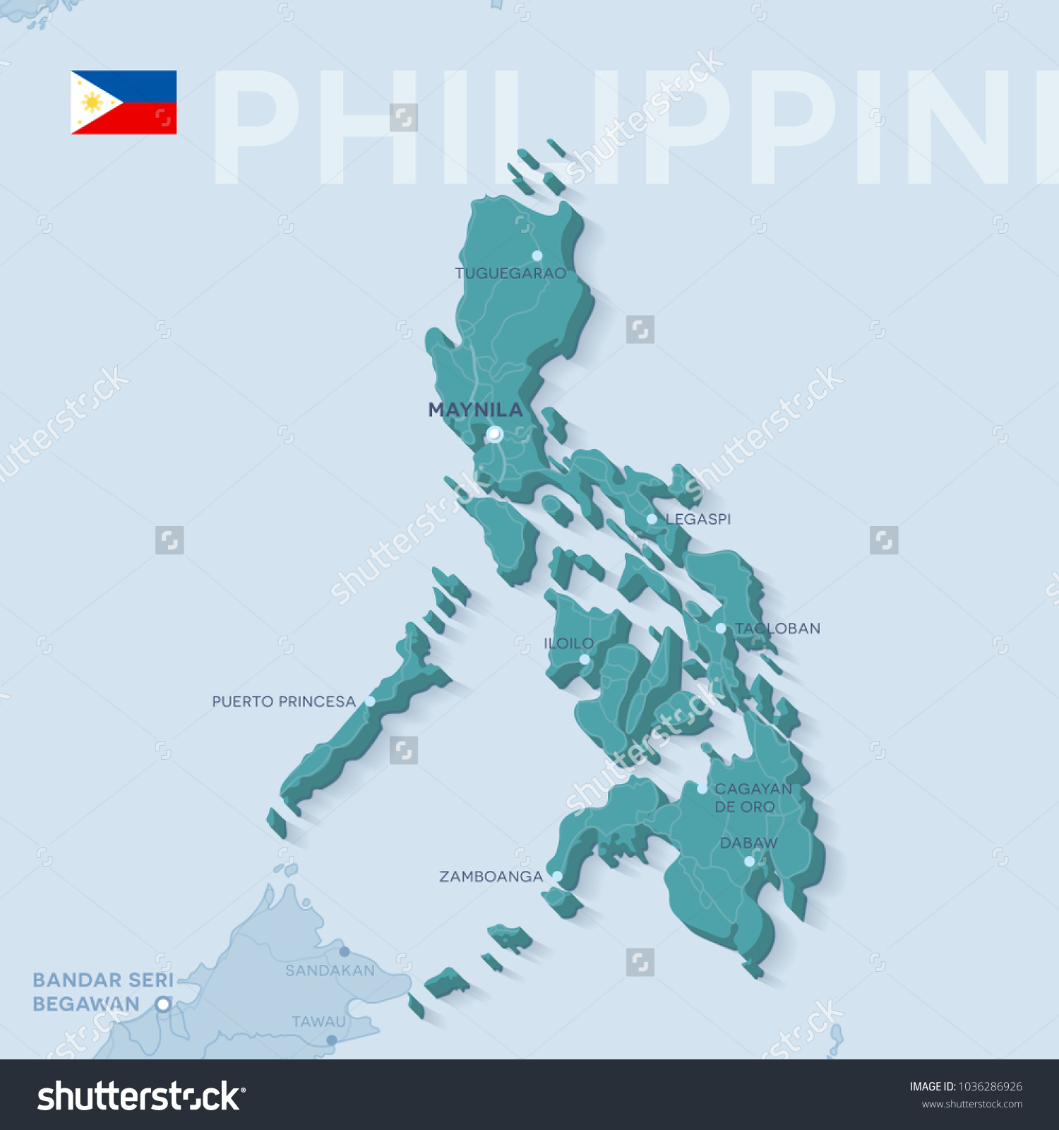 Verctor Map Cities Roads Philippines Stock Vector (Royalty Free) 1036286926