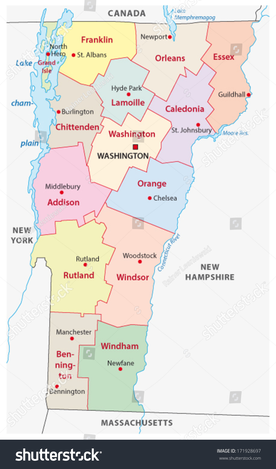 Vermont Administrative Map Stock Vector (Royalty Free) 171928697
