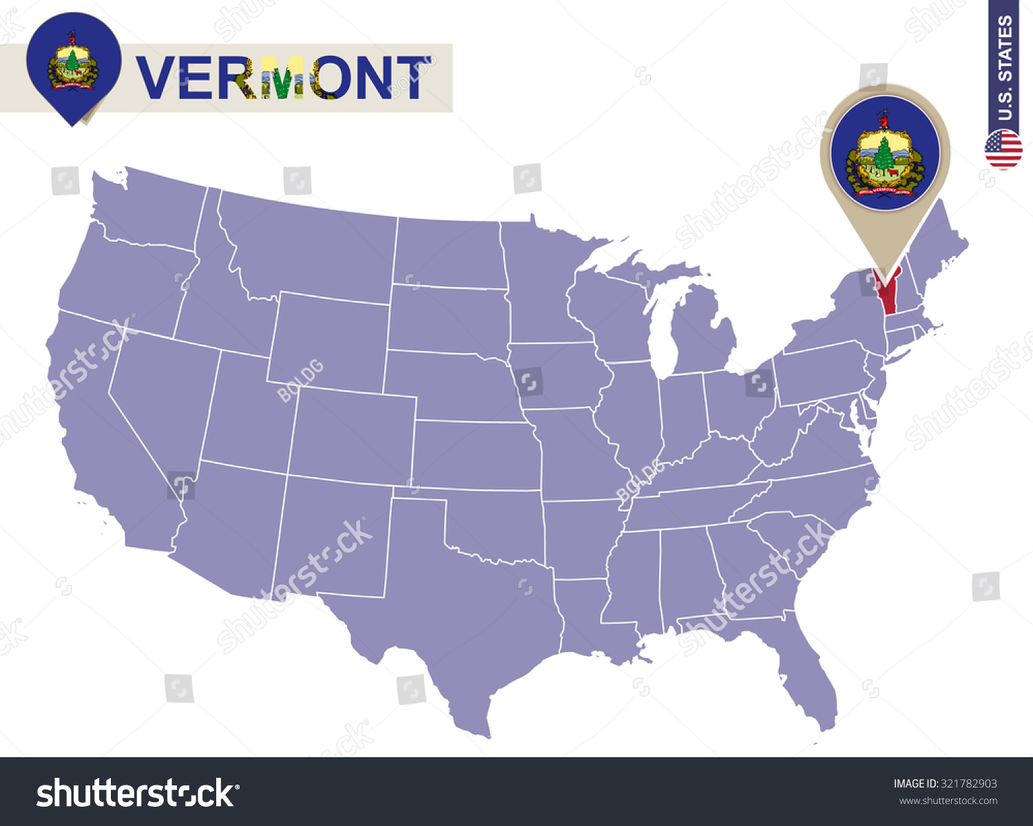 Vermont State On Usa Map Vermont Stock Vector Royalty Free 321782903