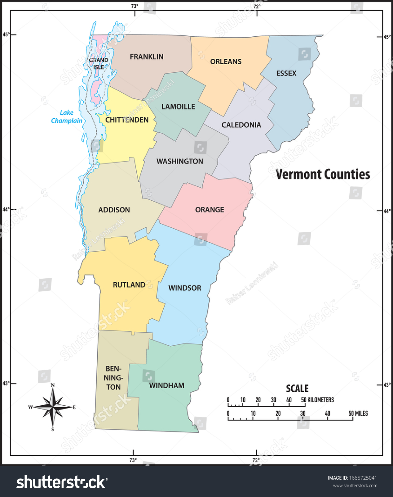 Vermont State Outline Administrative Political Map Stock Vector ...