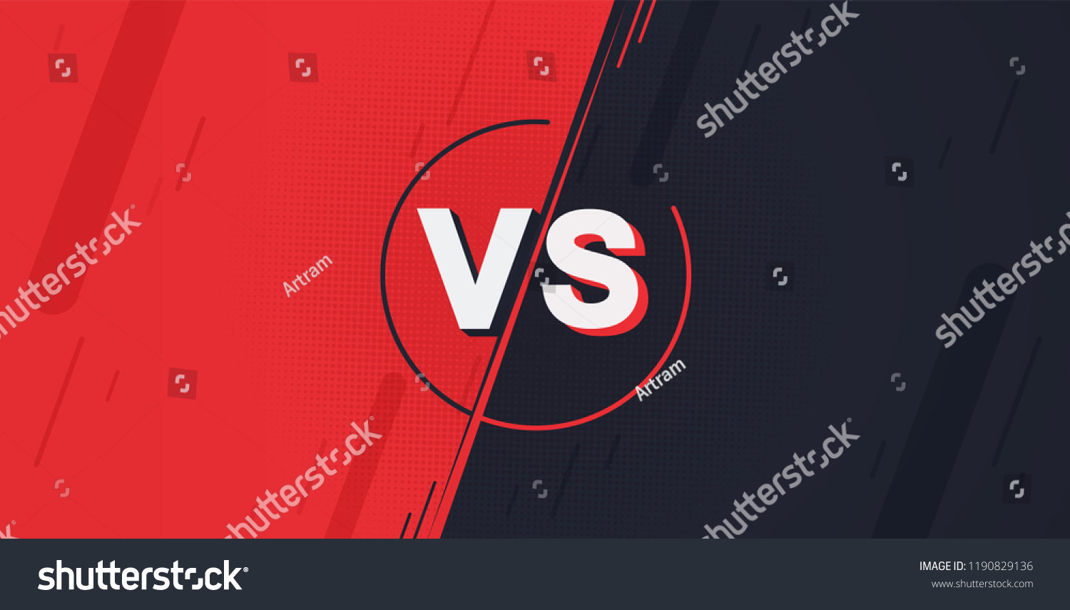 SVG of Versus screen. Fight backgrounds against each other, red vs dark blue. svg