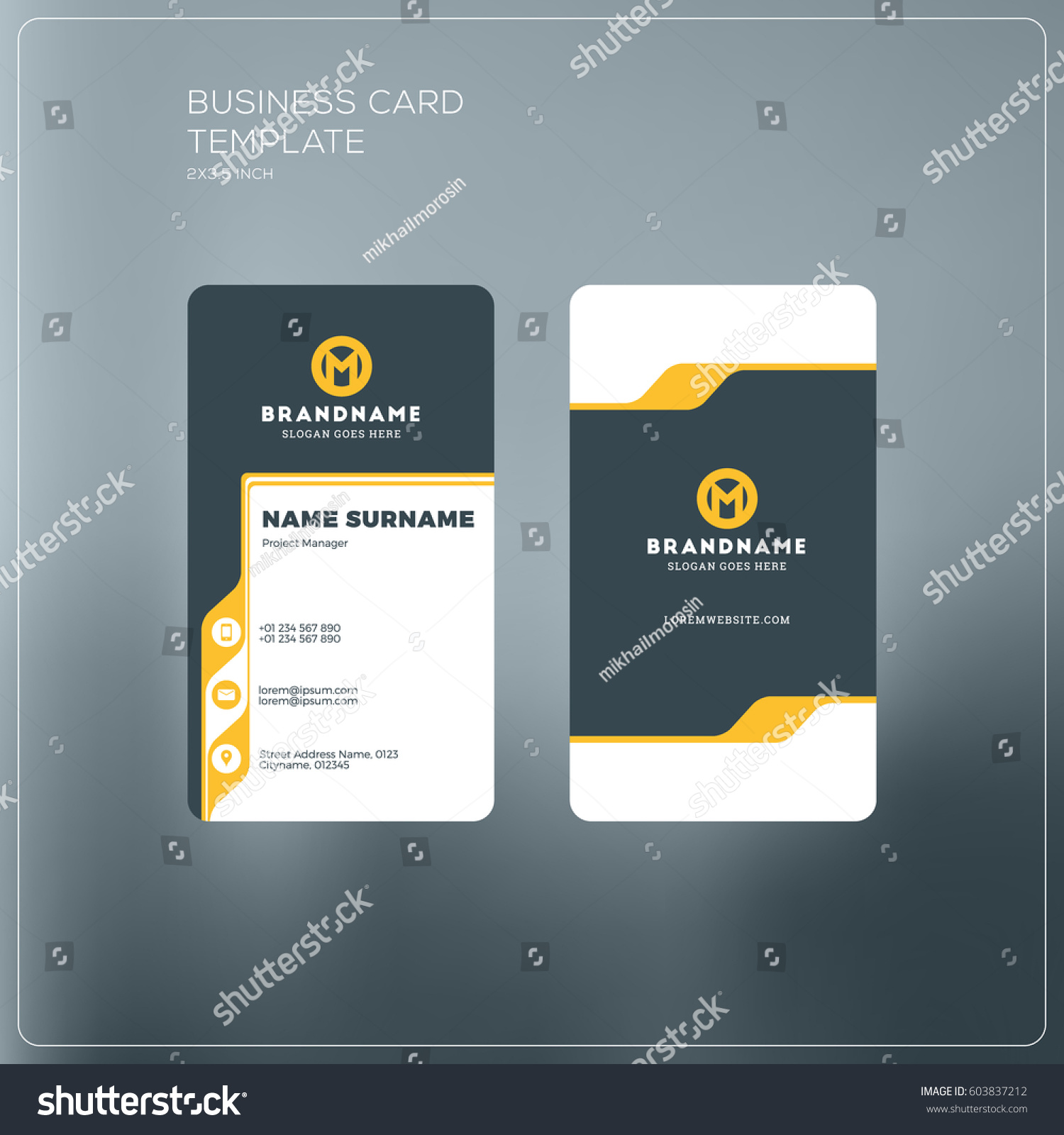 vertical business card print template personal business card with company logo black and yellow