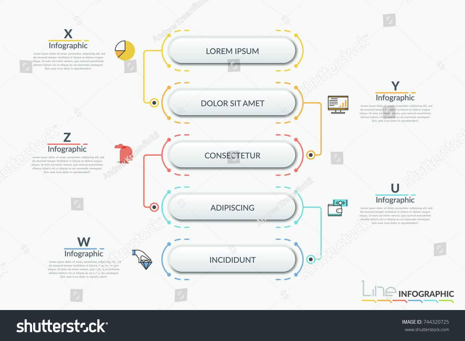 Vertical Flowchart Connected 5 Rounded Elements Stock Vector (Royalty ...