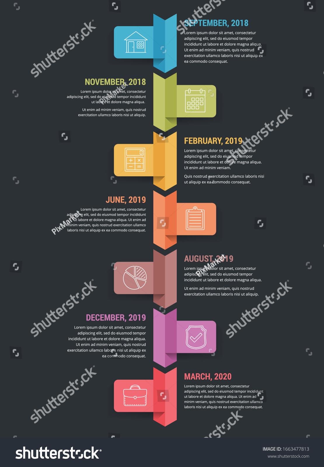 Vertical Timeline Infographics Template Seven Arrows Stock Vector Royalty Free 1663477813 9993