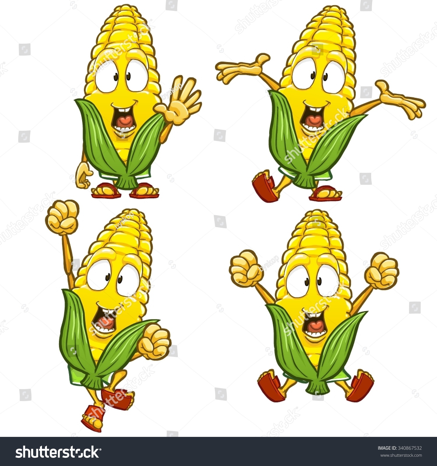 Very adorable corn character set with different poses and emotions isolated on white background