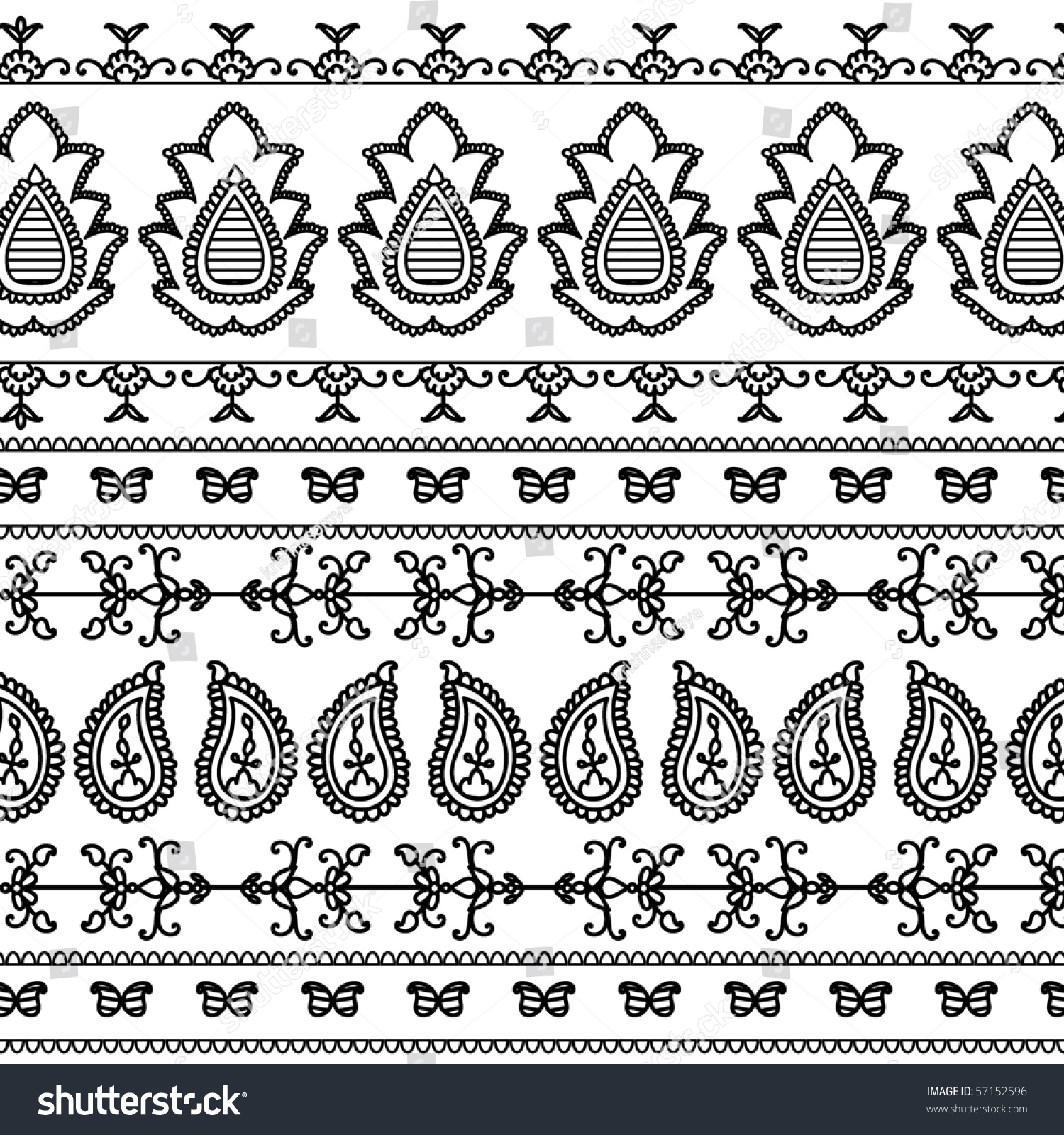 Very Detail Henna Art Inspired Border Designs Stock Vector Illustration ...