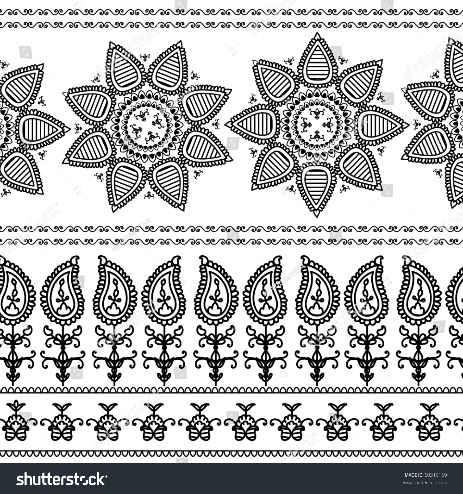 Very Detail Henna Art Inspired Border Designs Stock Vector Illustration ...