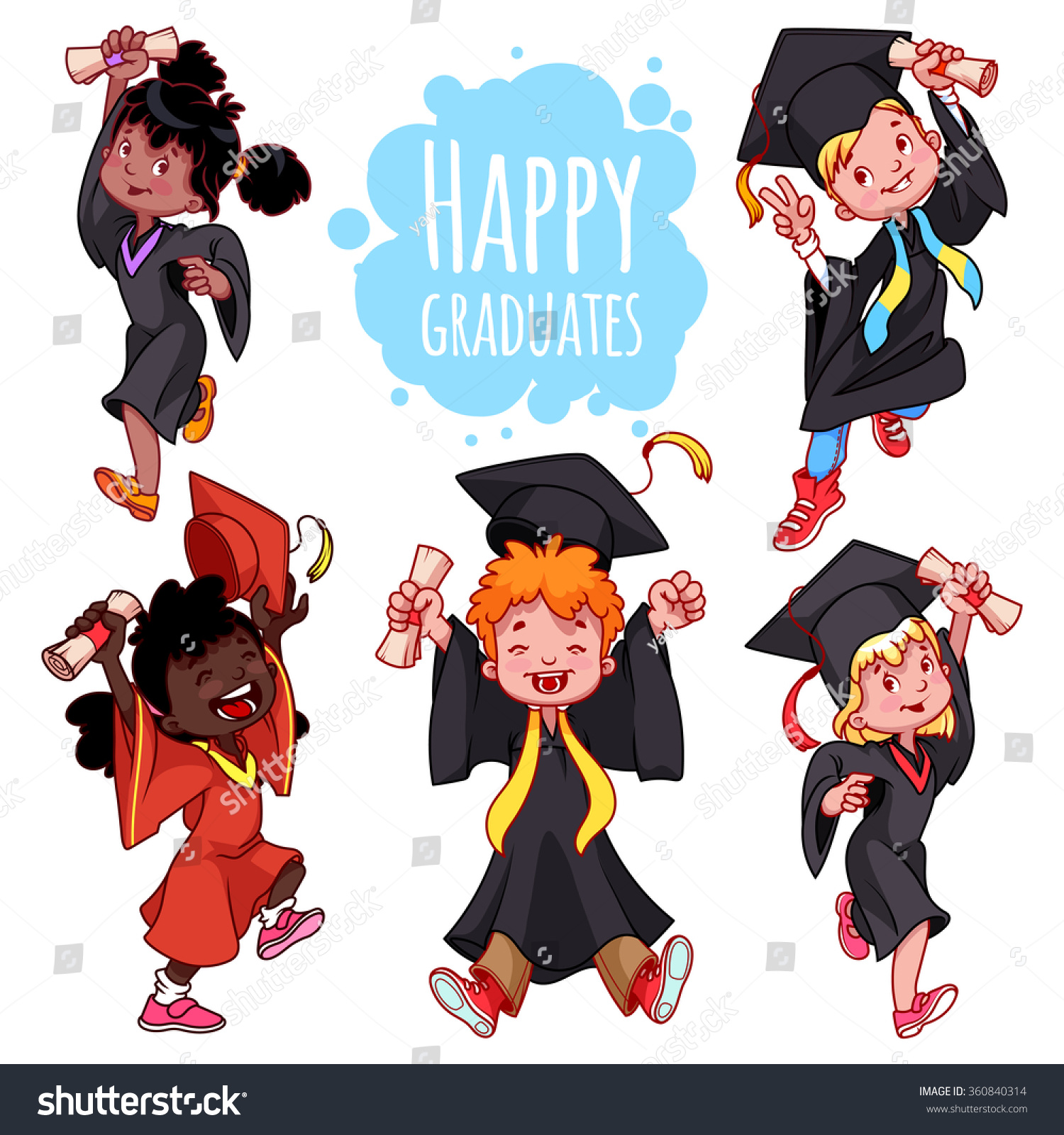 Very Happy Kids Graduates Gowns Diploma Stock Vector 360840314 ...