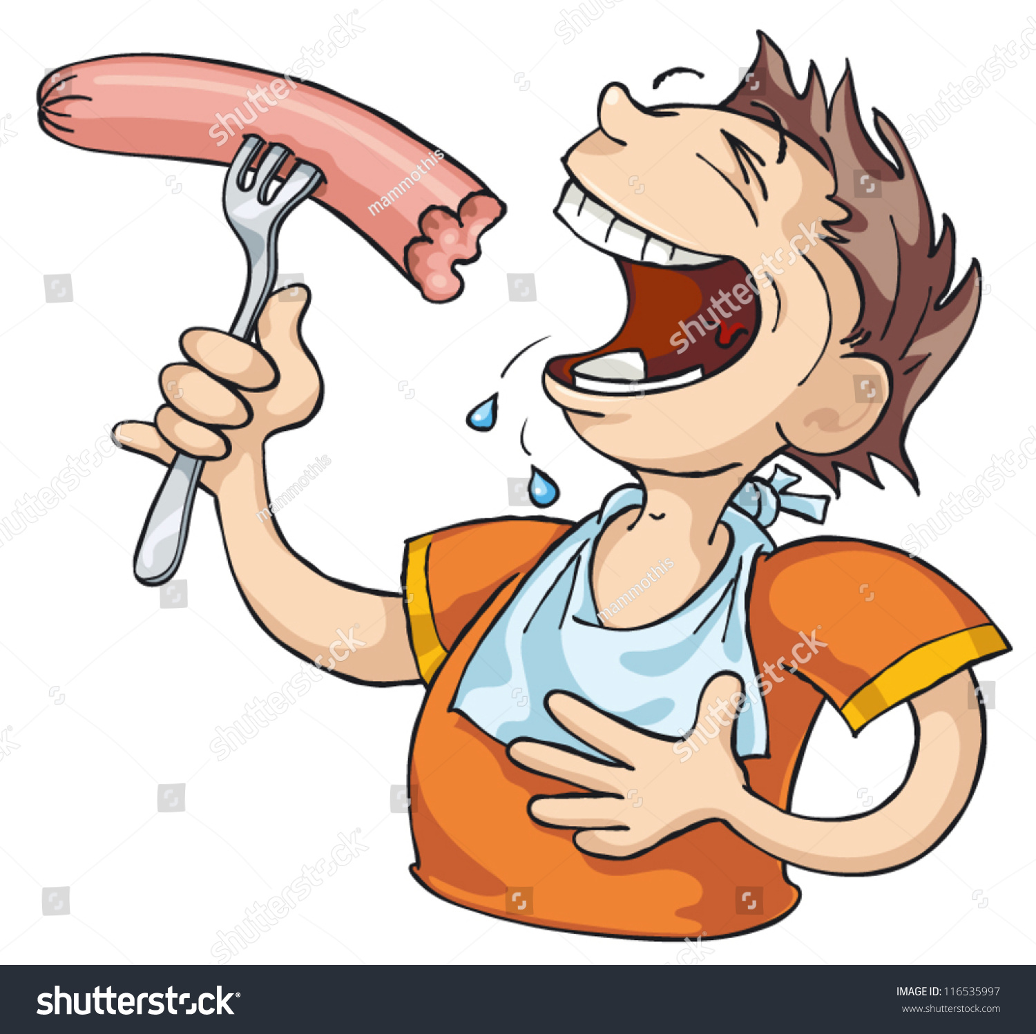 Very Hungry Man Eats Sausage Stock Vector 116535997 ...