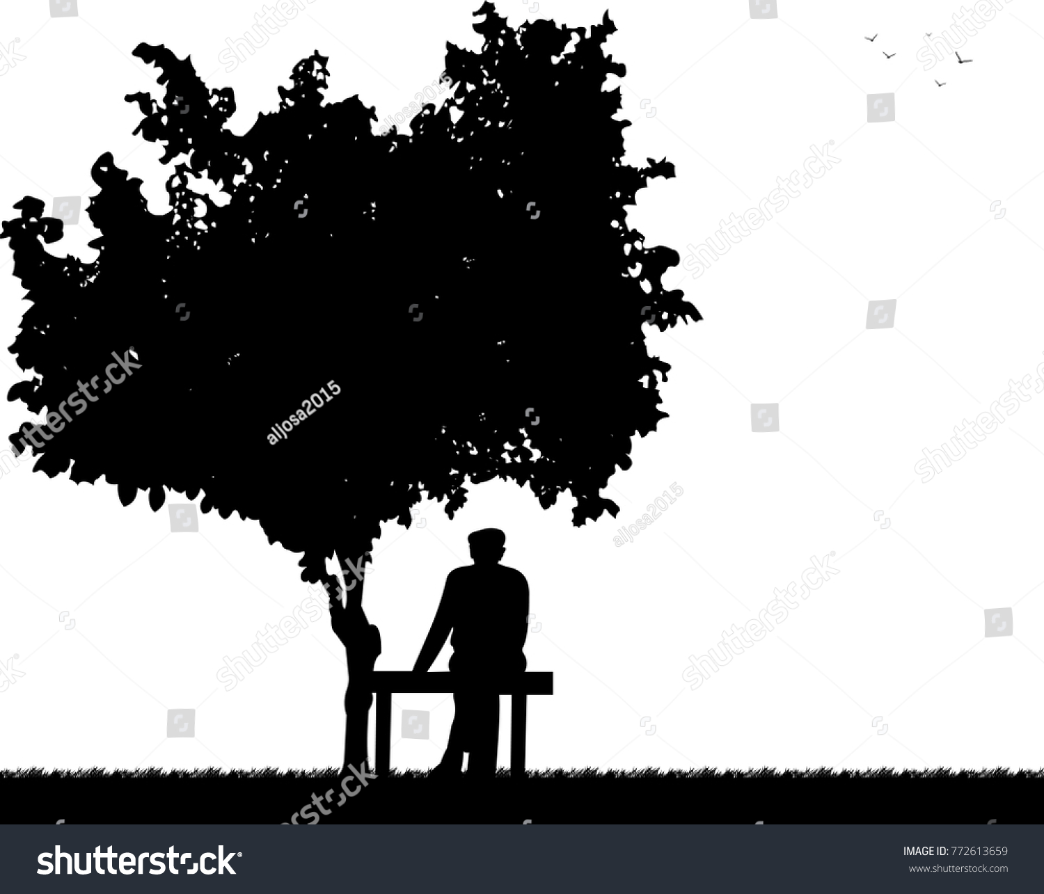 Very Old Grandfather Sitting On Bench Stock Vector (royalty Free 