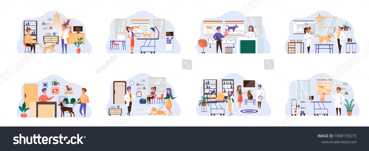 Veterinary Clinic Bundle Scenes Flat People Stock Vector (Royalty Free ...