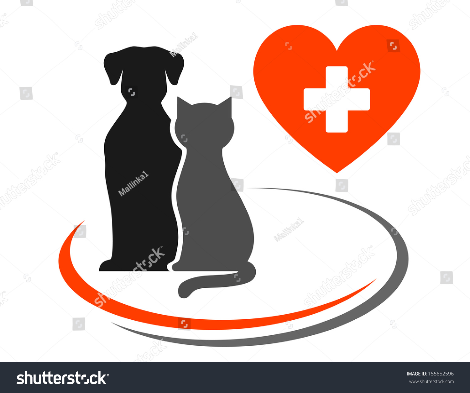 Veterinary Icon With Red Heart, Cross And Pets Stock Vector 155652596 ...