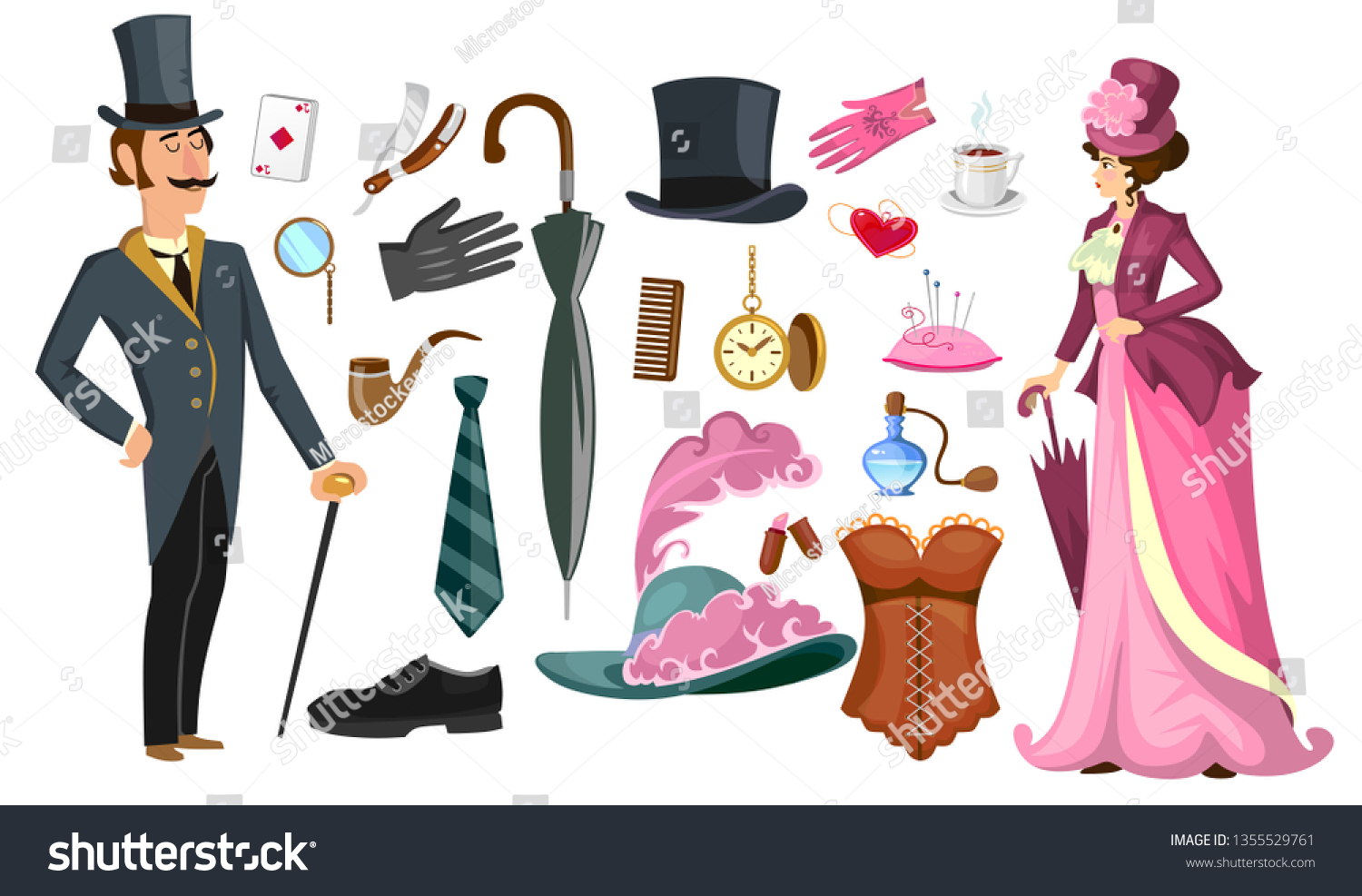 Victorian Lady Gentlemen Fashion Collection Cartoon Stock Vector ...