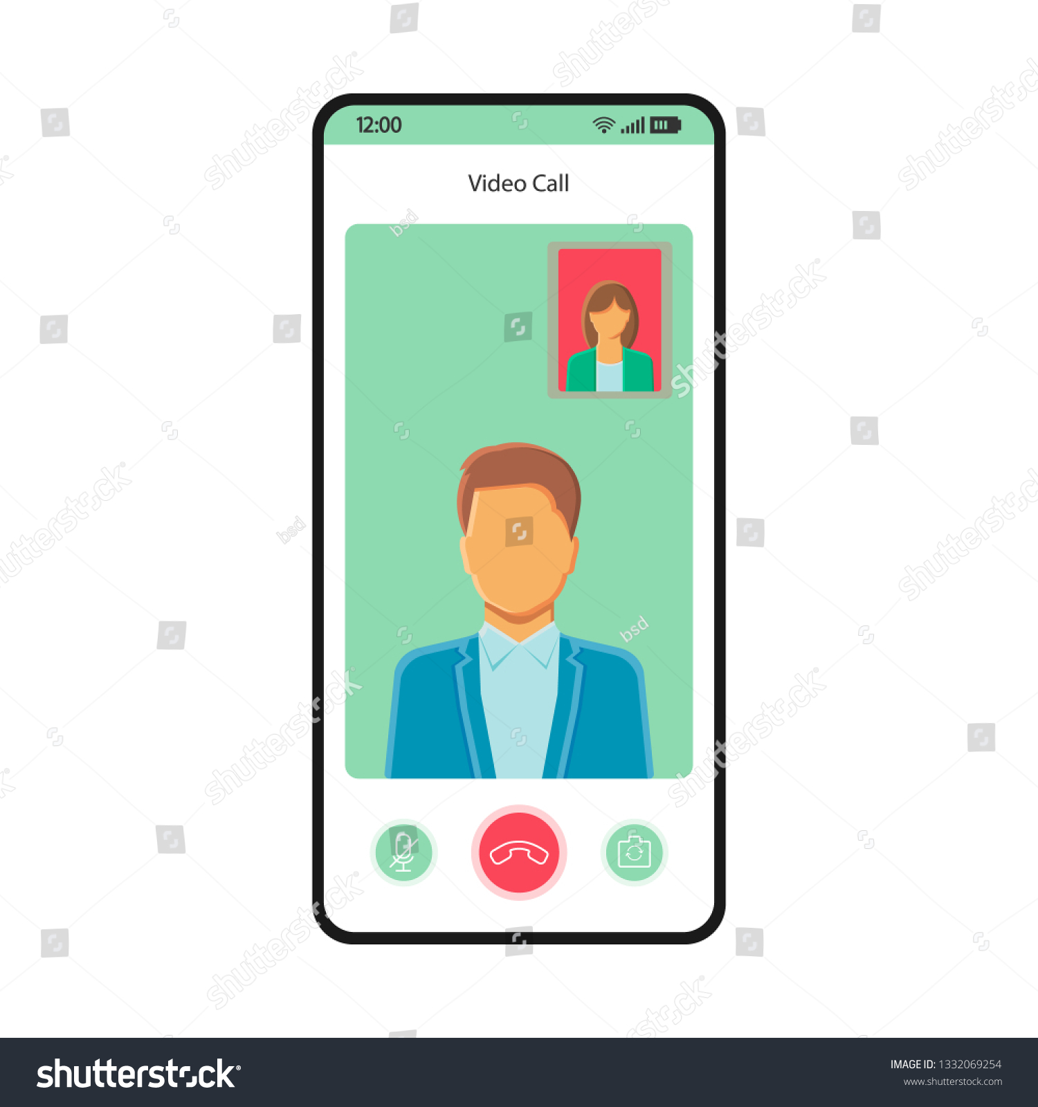 Video Call Smartphone Interface Vector Template 库存矢量图（免版税）1332069254