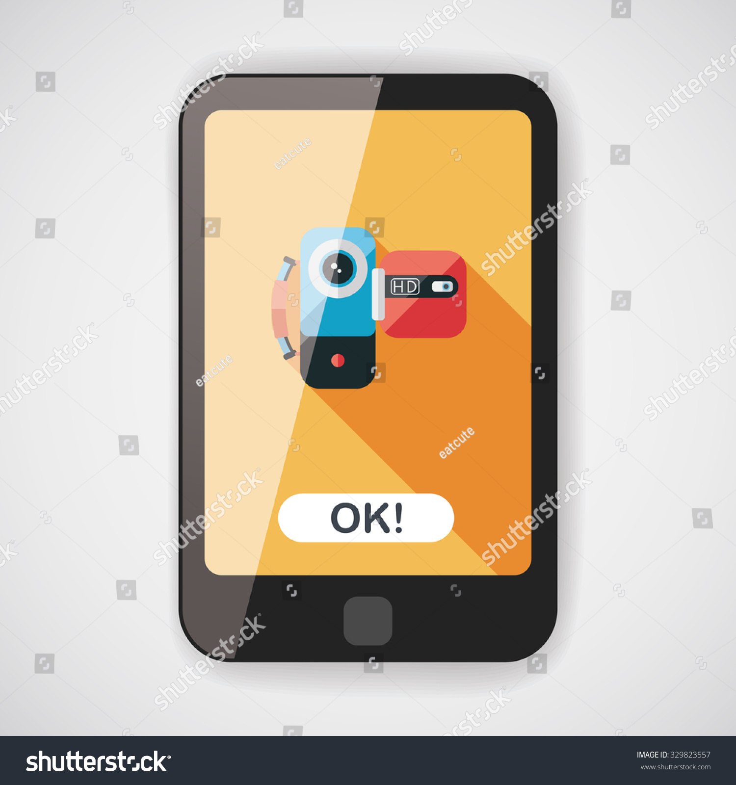 tablet with video camera and ok button clip art preview