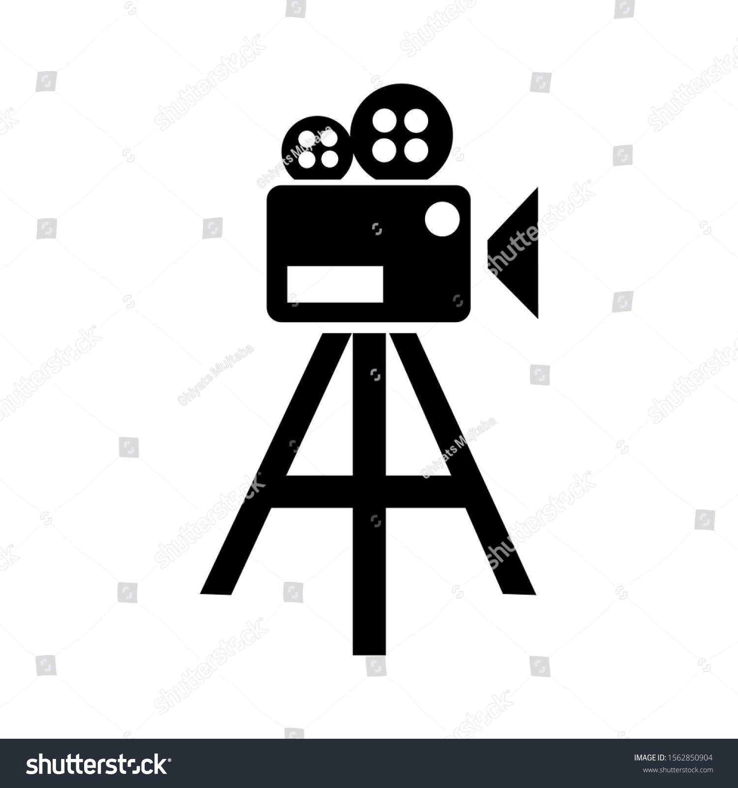 black camera on tripod, simple design clip art preview
