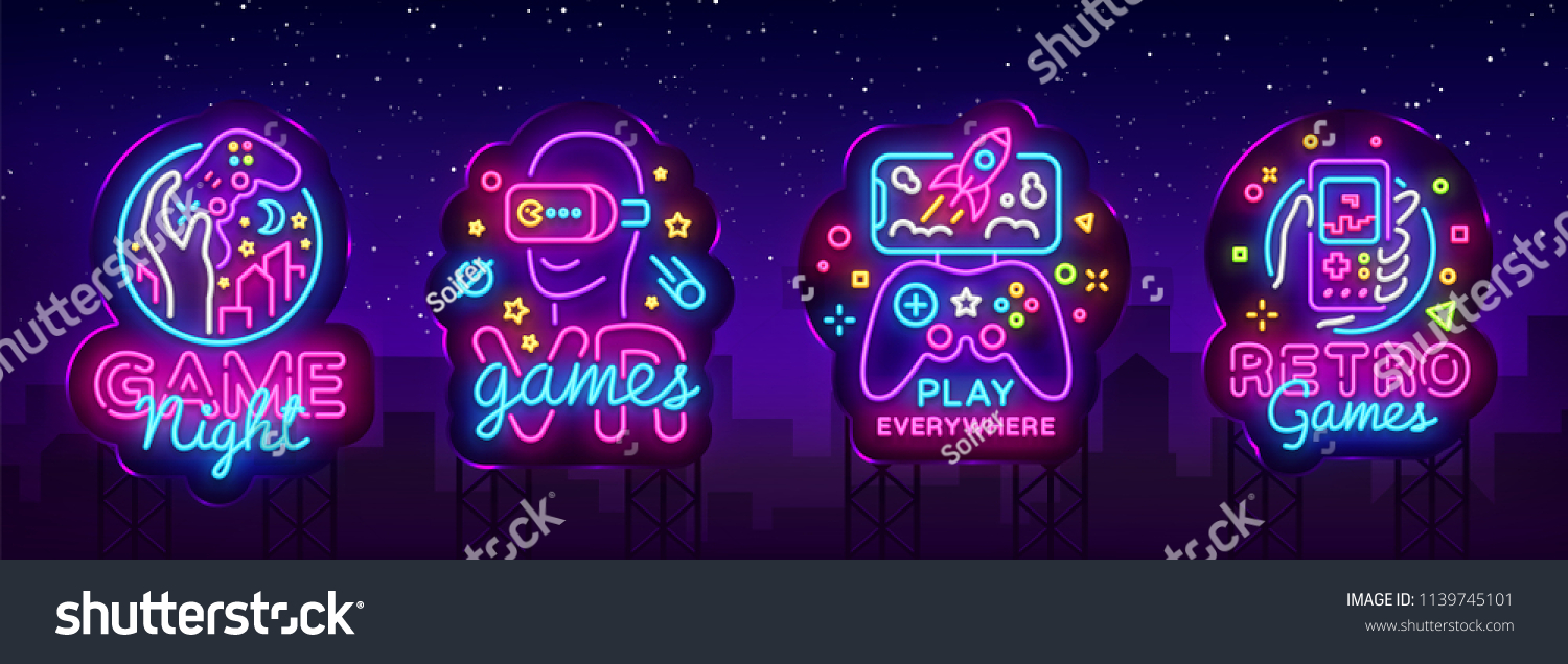 Video Games Logos Collection Neon Sign Stock Vector (Royalty Free ...