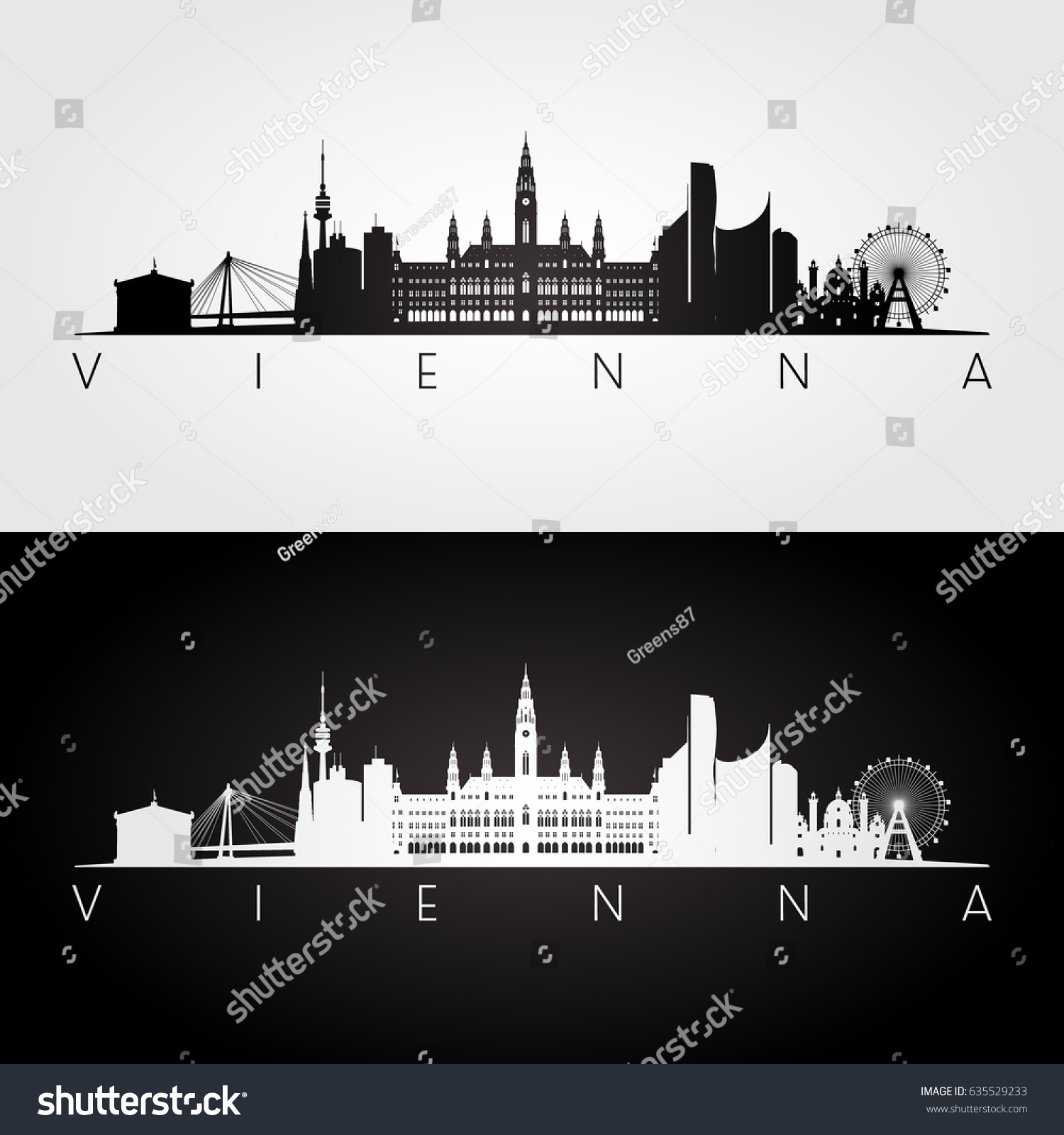 Vienna Skyline Landmarks Silhouette Black White 库存矢量图（免版税）635529233 Shutterstock 6926