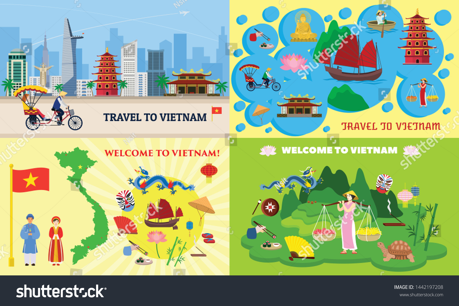 Vietnam Banner Set Flat Illustration Vietnam Stock Vector (Royalty Free ...