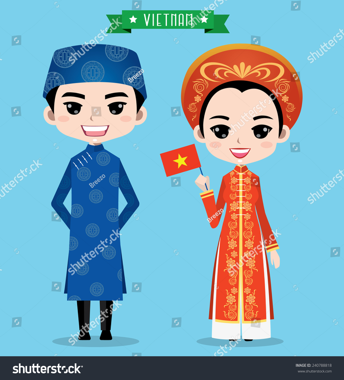 Vietnam Boy Girl Traditional Costume Stock Vector 240788818 Shutterstock 3891