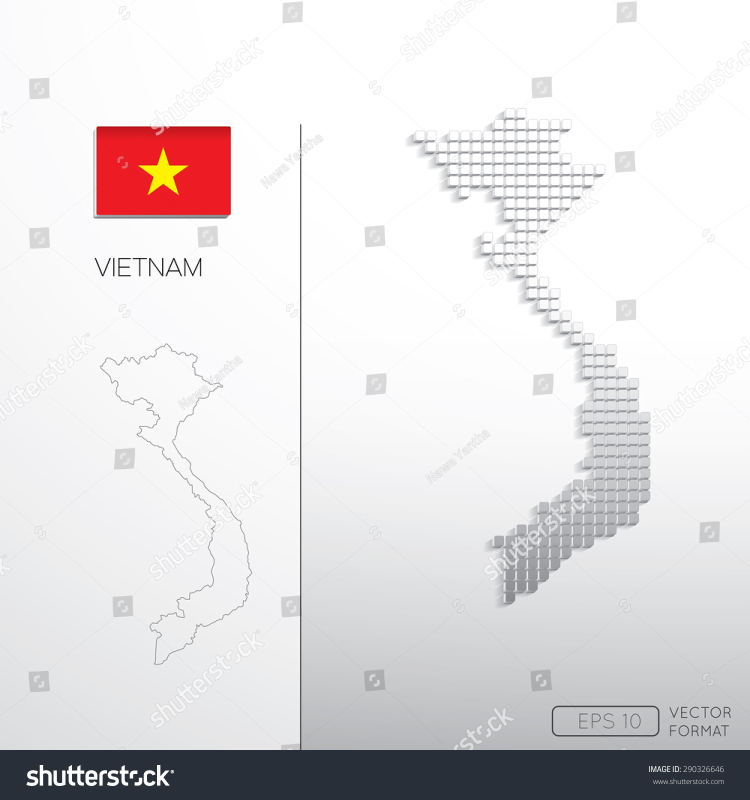 Vietnam Flag And Vietnam Map In Block Style With Outline Map - Vector ...