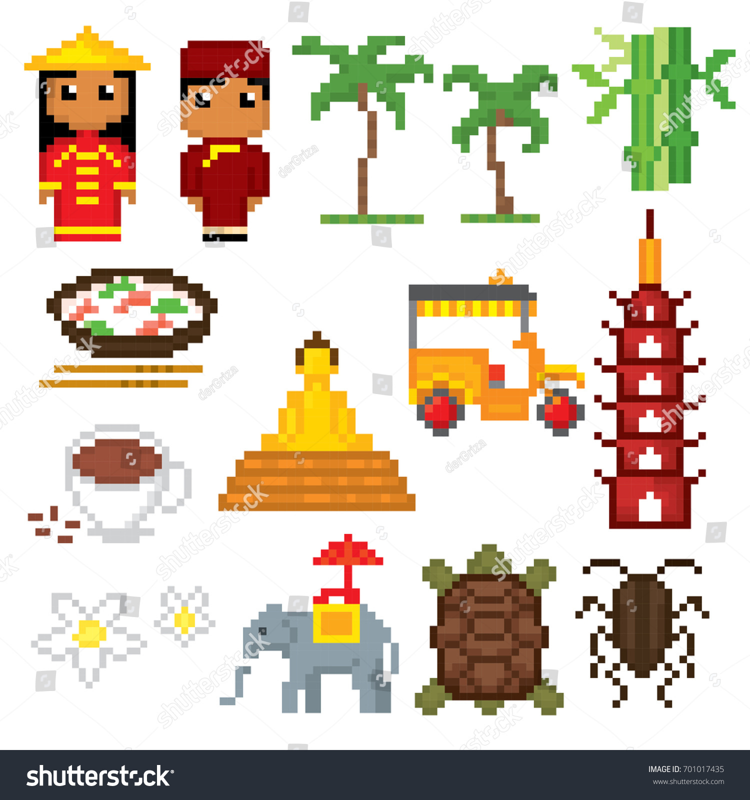 Vietnam Icons Set Pixel Art Old Stock Vector (Royalty Free) 701017435 ...