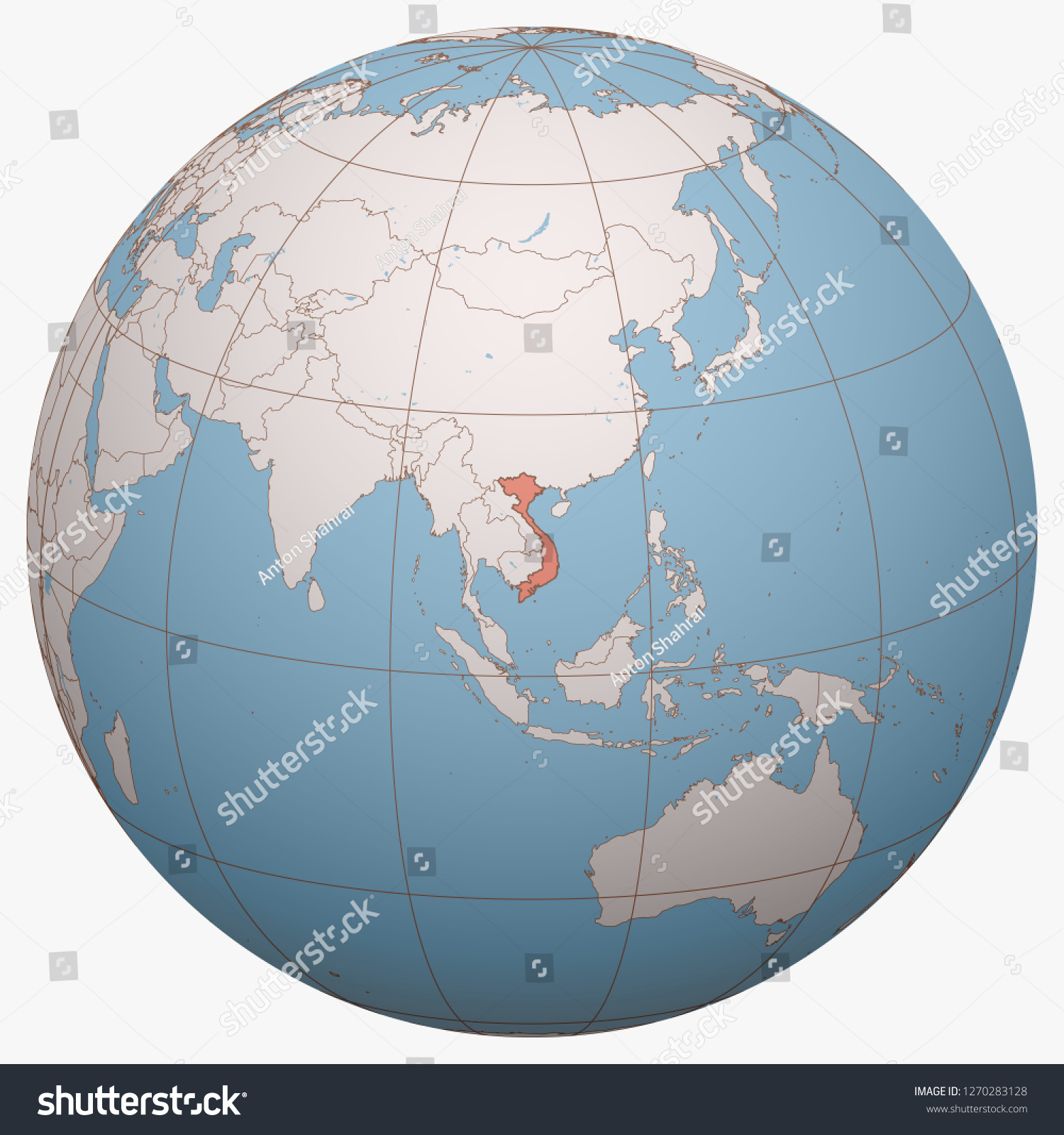 Vietnam On Globe Earth Hemisphere Centered Stock Vector (Royalty Free ...