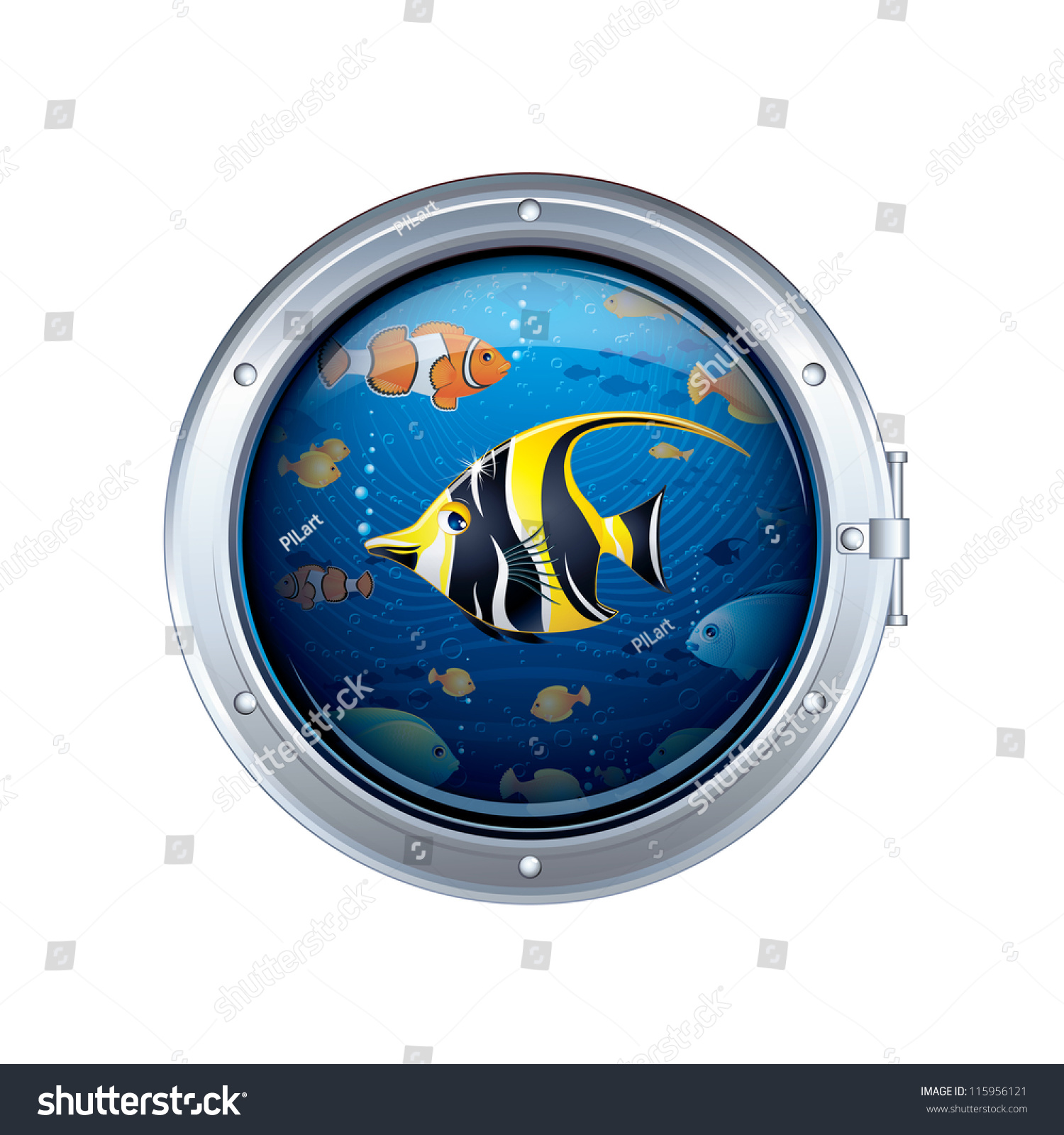 View From The Porthole Window. Vector Cartoon Illustration. - 115956121 ...