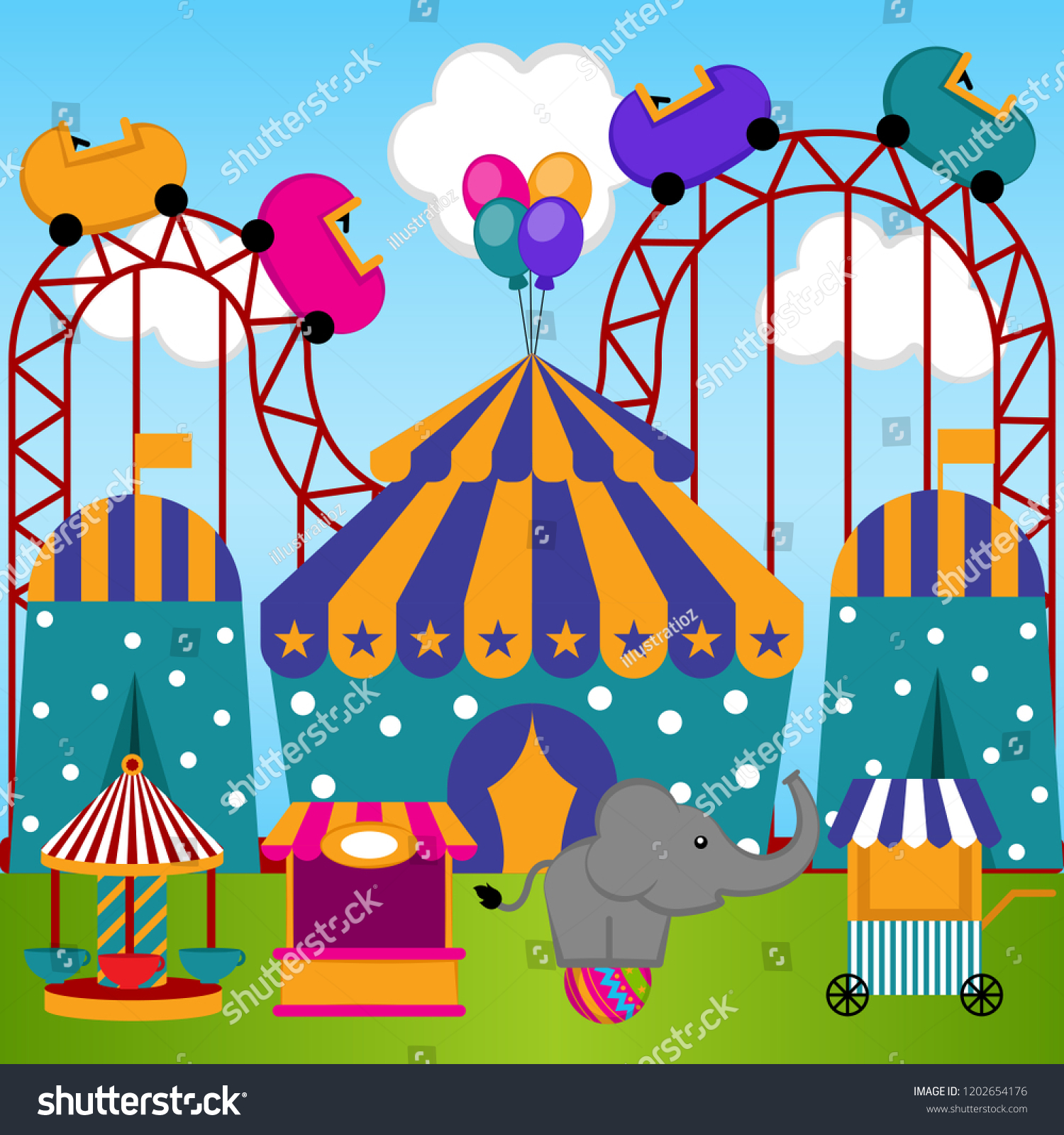 View Carnival Theme Park Vector Illustration Stock Vector (Royalty Free ...