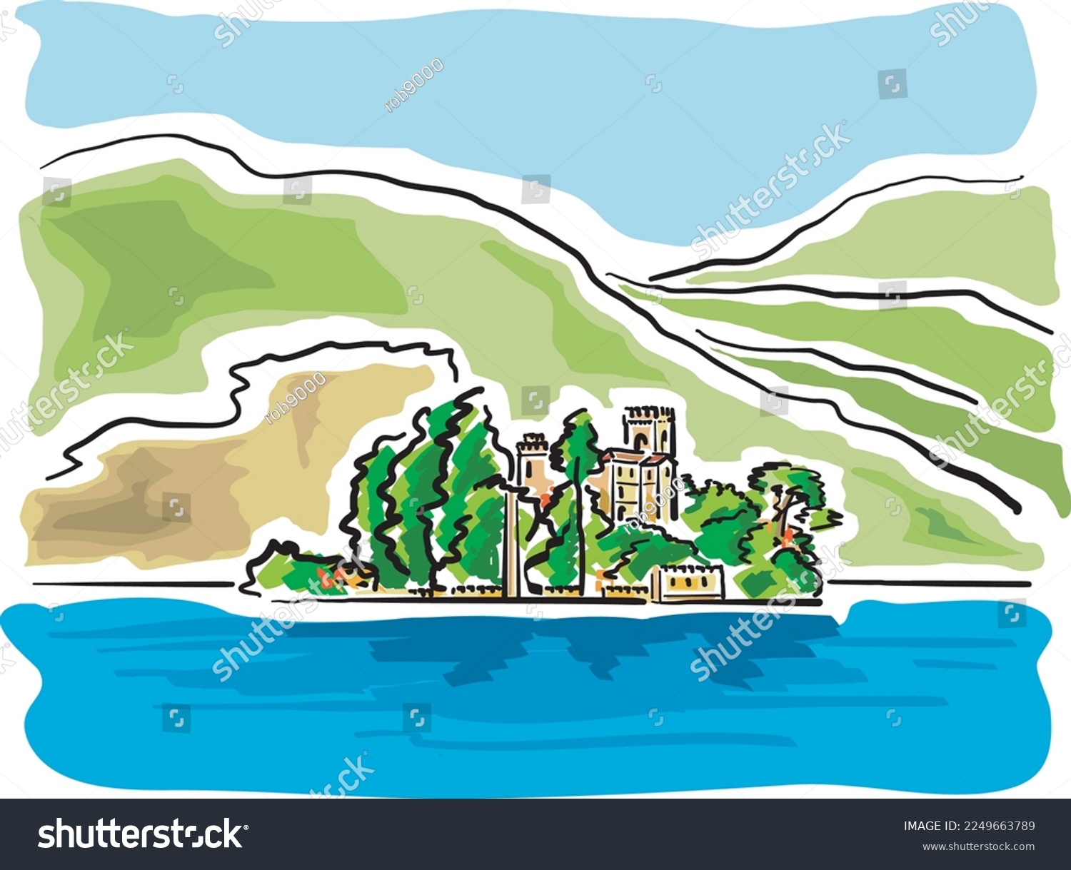 SVG of View of an area of Lake Garda in Italy. svg