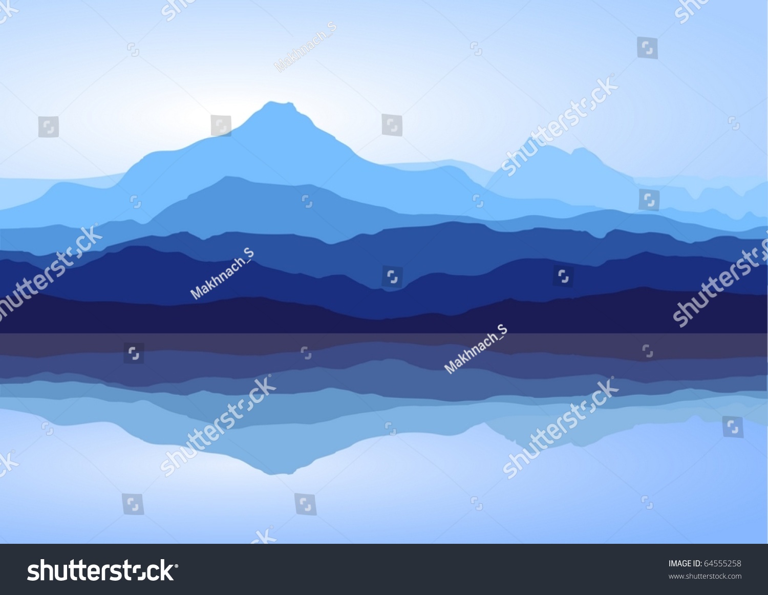 View Of Blue Mountains With Reflection In Lake (Vector) - 64555258 ...